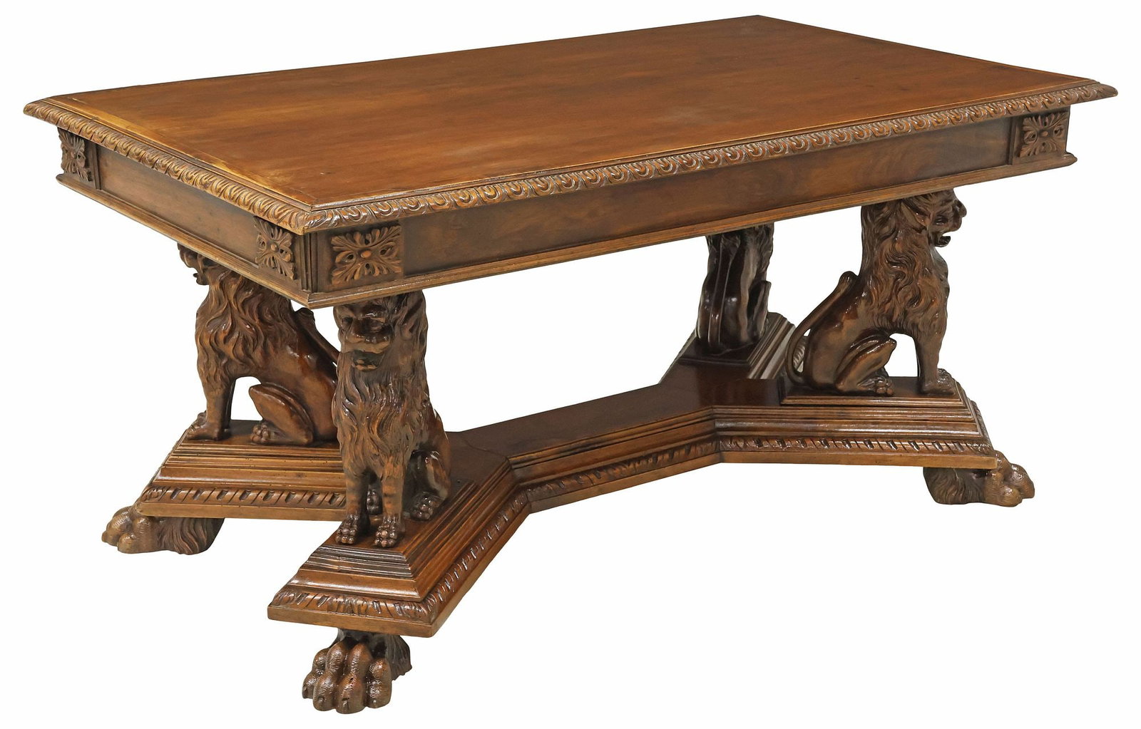 ITALIAN RENAISSANCE REVIVAL CARVED WALNUT 'LIONS' EXTENSION DINING TABLE (1 of 8)