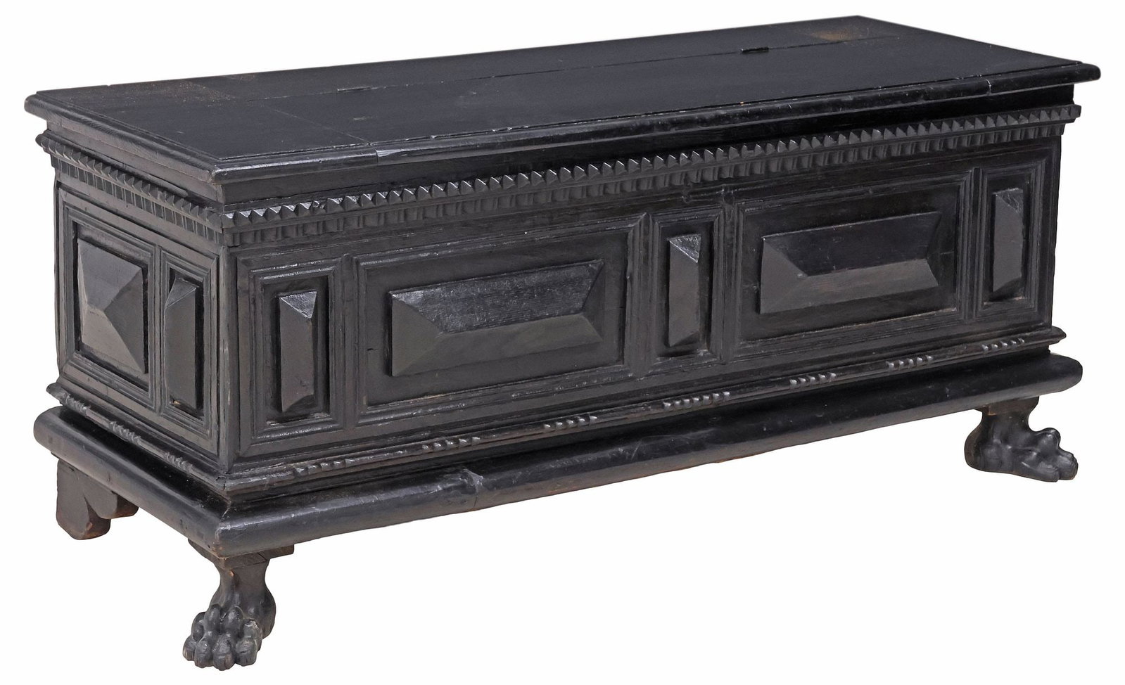 ITALIAN RENAISSANCE REVIVAL EBONIZED COFFER / CHEST ON PAW FEET (1 of 5)