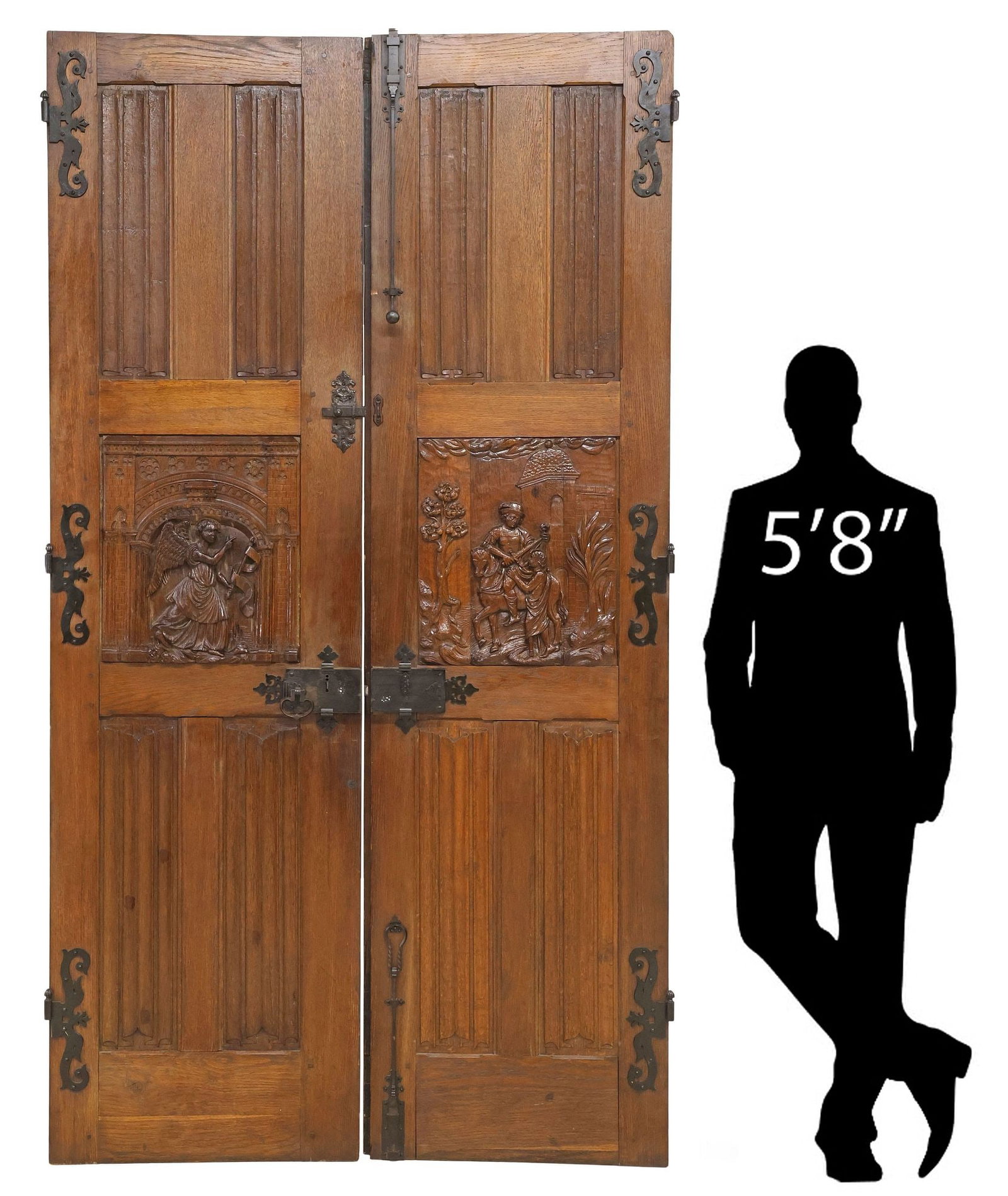 (2) FRENCH GOTHIC REVIVAL FINELY CARVED OAK ARCHITECTURAL DOORS (1 of 9)