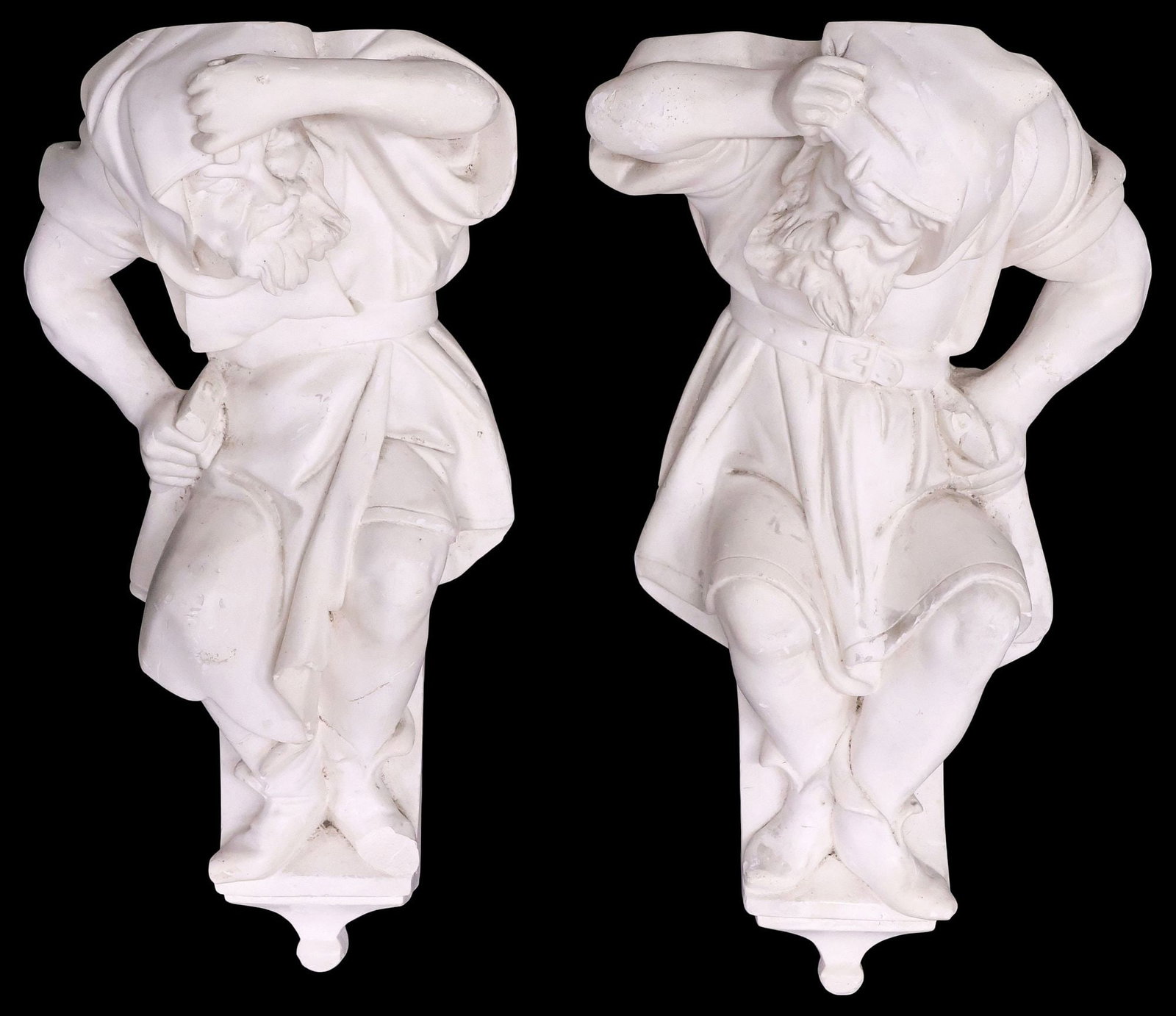 (2) RENAISSANCE STYLE FIGURAL CAST PLASTER WALL BRACKETS (1 of 4)