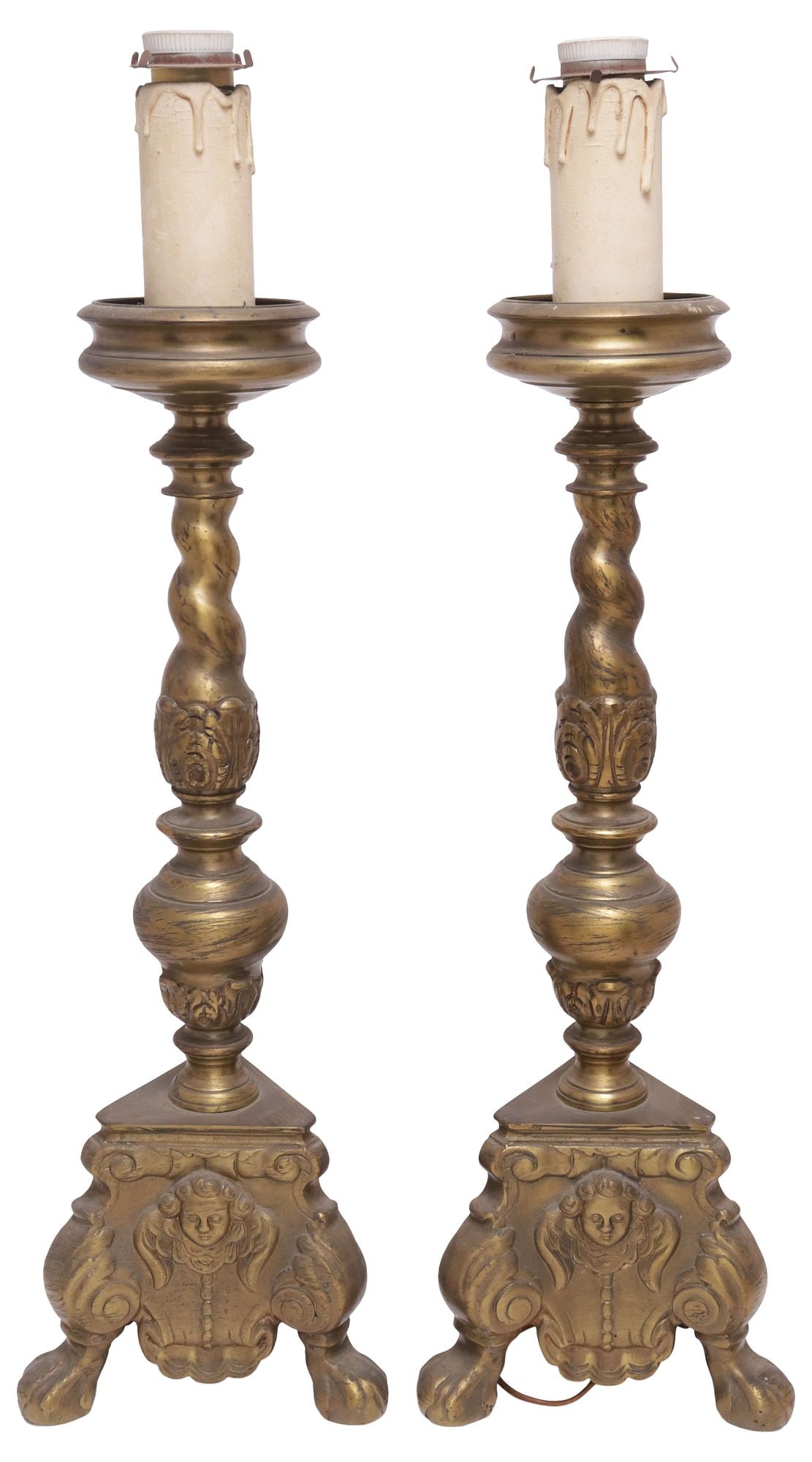 (2) FLEMISH RENAISSANCE STYLE BRONZE CANDLESTICKS NOW AS TABLE LAMPS (1 of 4)