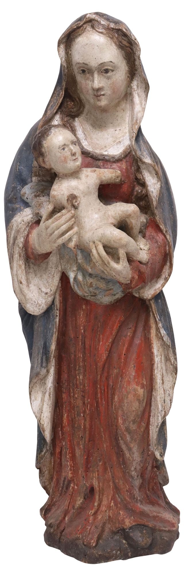 GERMAN CARVED RELIGIOUS SANTO SCULPTURE, MADONNA & CHILD, 18TH C. (1 of 4)