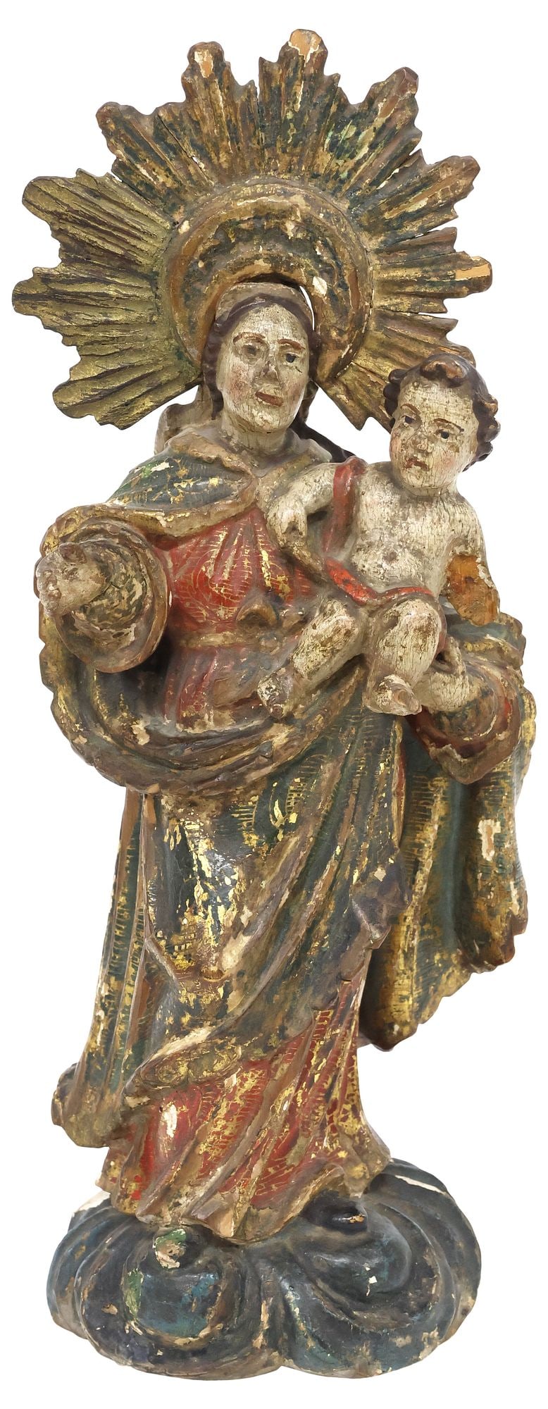 FRENCH PARCEL-GILT CARVED RELIGIOUS SANTO FIGURE, MADONNA & CHILD, 18TH C. (1 of 5)