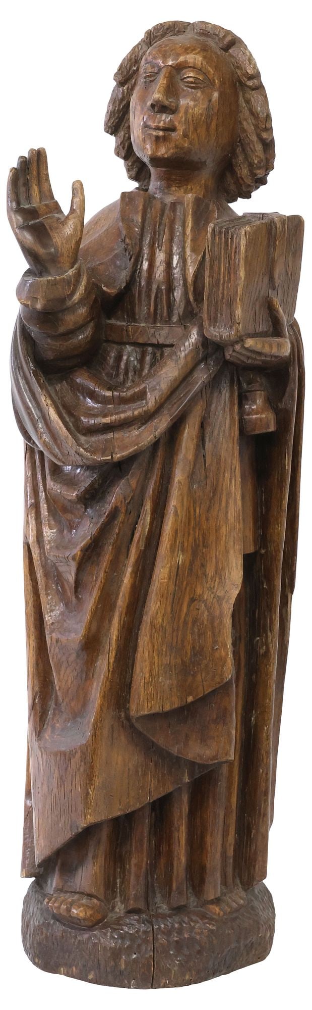 LARGE BELGIAN CARVED OAK RELIGIOUS SANTO FIGURE, ST. JOHN THE APOSTLE, 16TH C. (1 of 5)