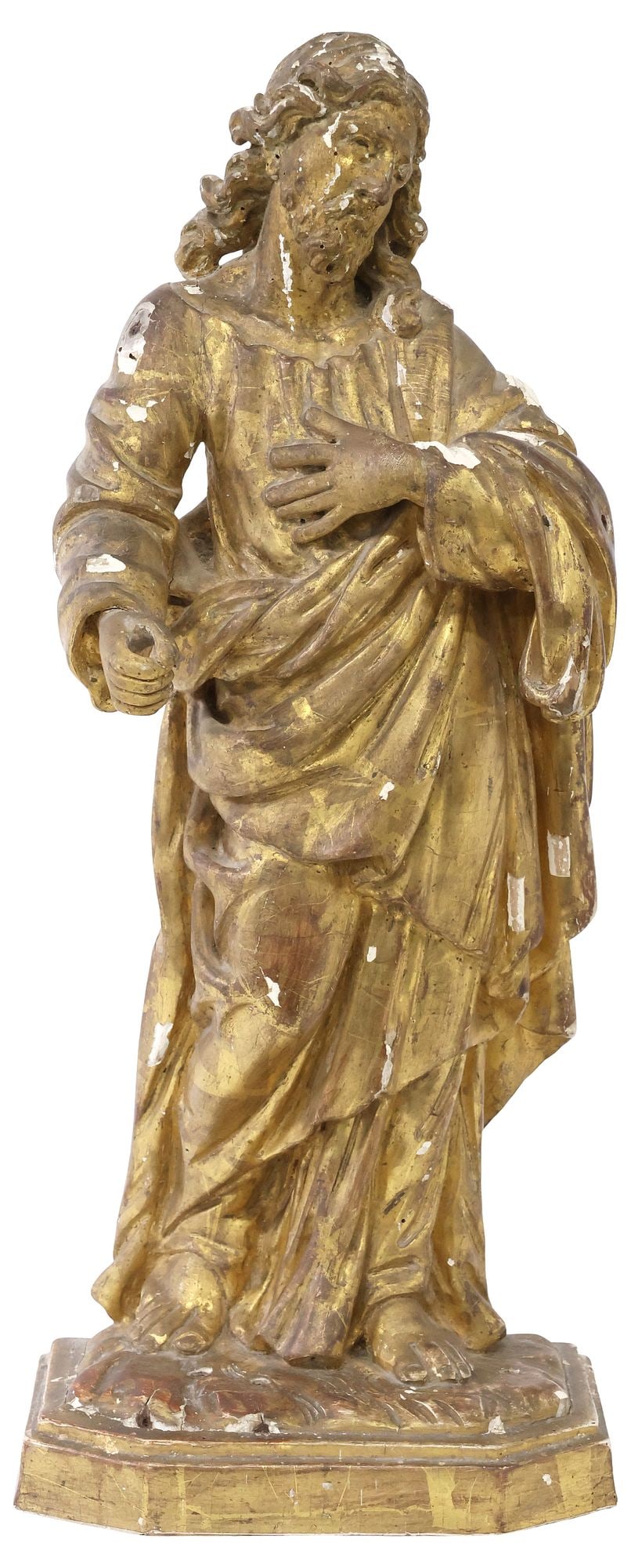 BELGIAN CARVED GILTWOOD RELIGIOUS SANTO FIGURE, JESUS CHRIST, 19TH C. (1 of 5)