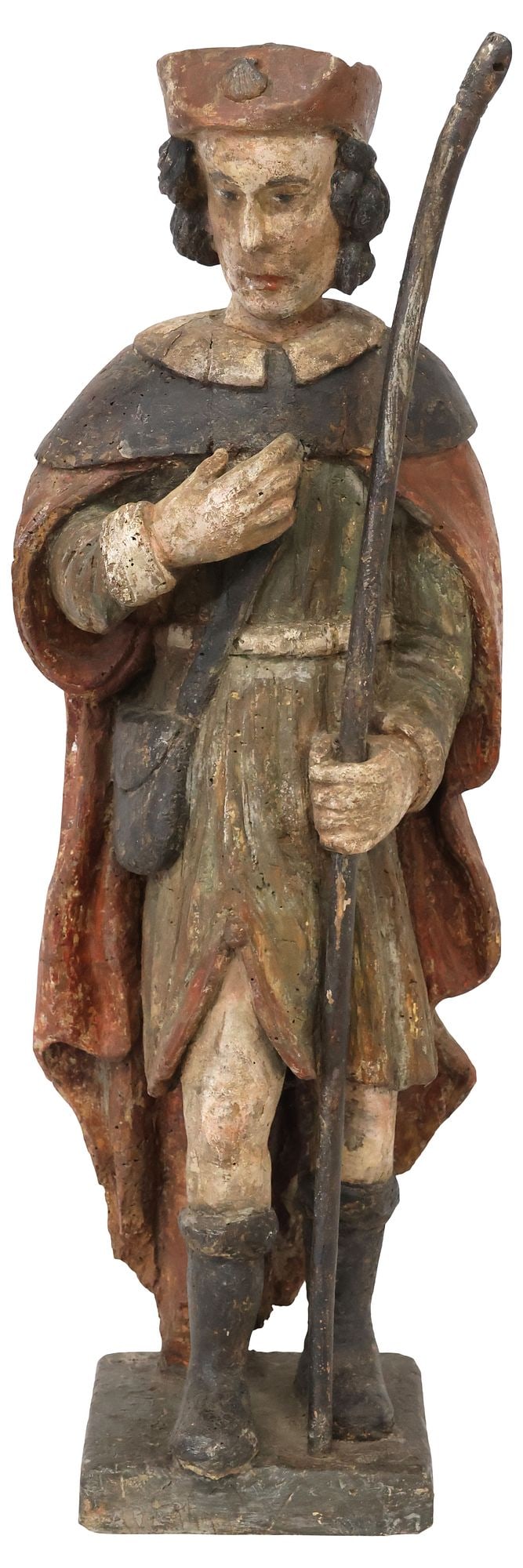 LARGE FLEMISH CARVED WOOD RELIGIOUS SANTO FIGURE, SHEPHERD, 17TH C. (1 of 5)