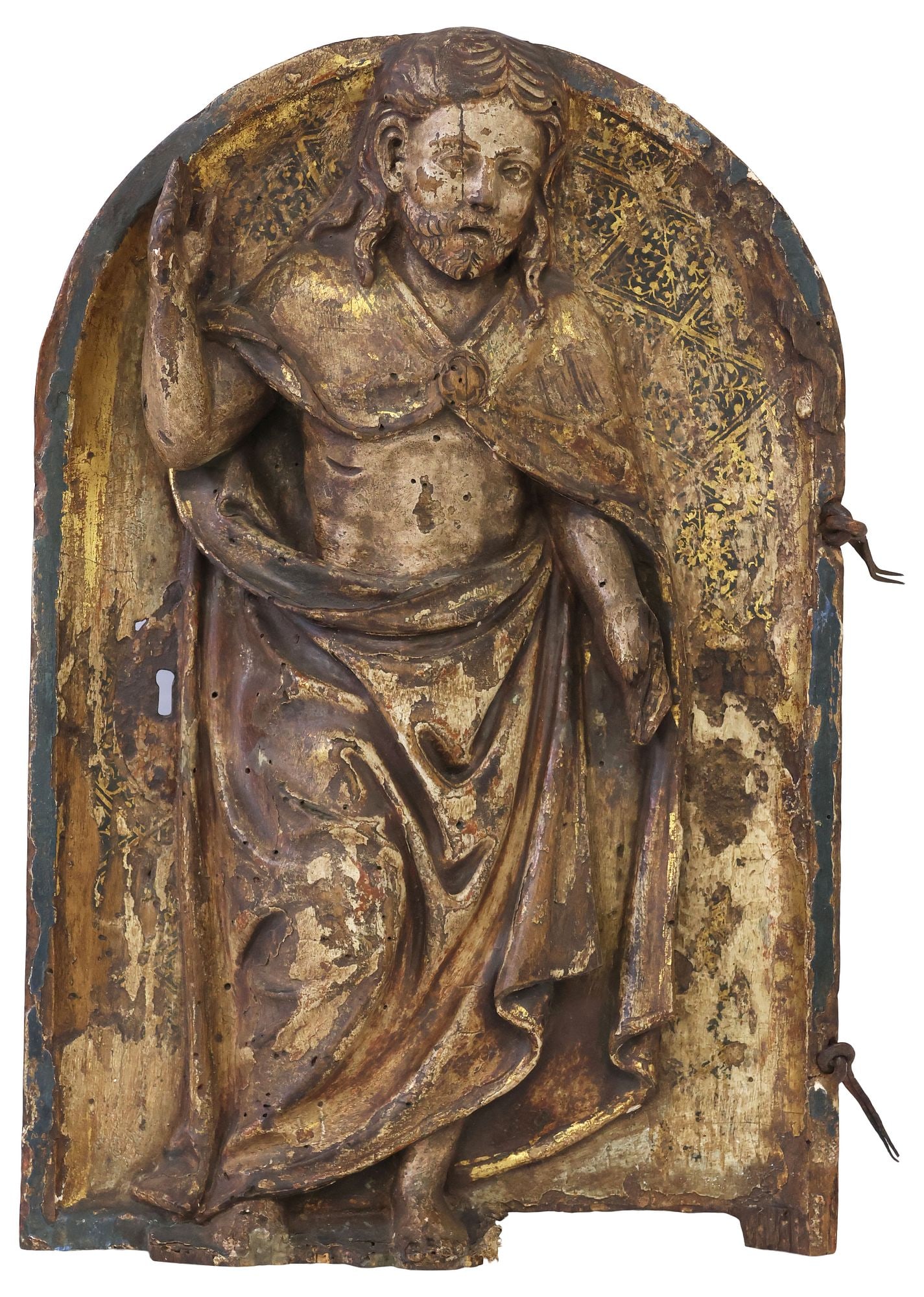 CONTINENTAL PARCEL-GILT CARVED TABERNACLE DOOR WITH CHRIST SANTO, 18TH C. (1 of 5)