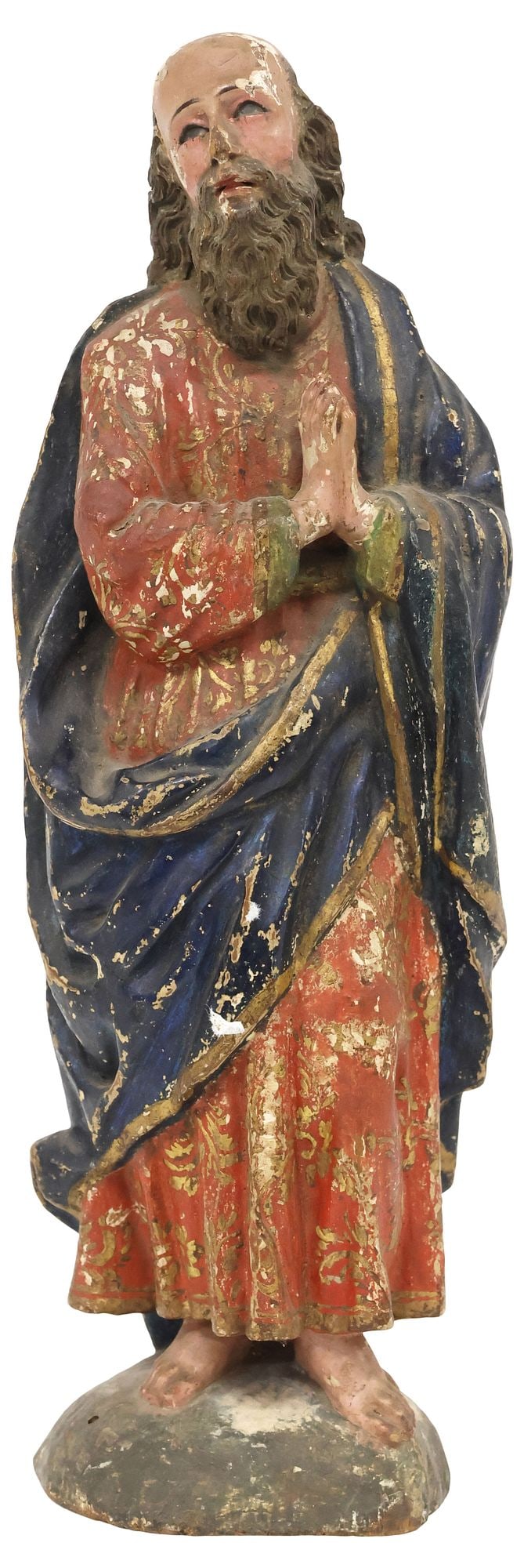 FRENCH CARVED RELIGIOUS SANTO FIGURE, PRAYING MALE SAINT, 18TH C. (1 of 5)