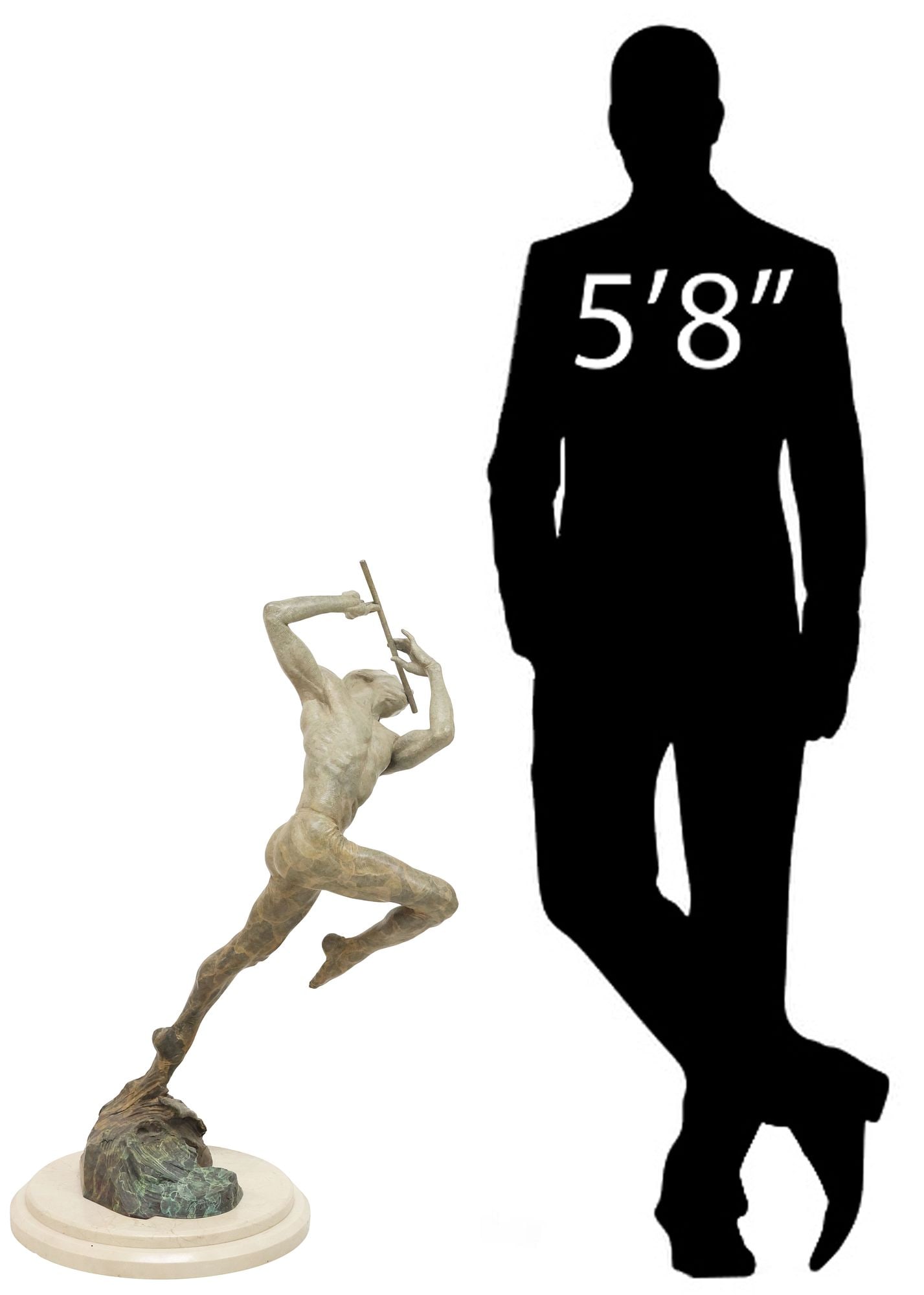 RICHARD MACDONALD (B.1946) BRONZE SCULPTURE ON SWIVEL BASE, FLUTE PLAYER: Patinated bronze sculpture, signed in cast R. MacDonald (Richard MacDonald, California, b.1946), numbered 1/ 35, in a verdigris marbleized patina, rising on integral rotating stone plinth, additional 