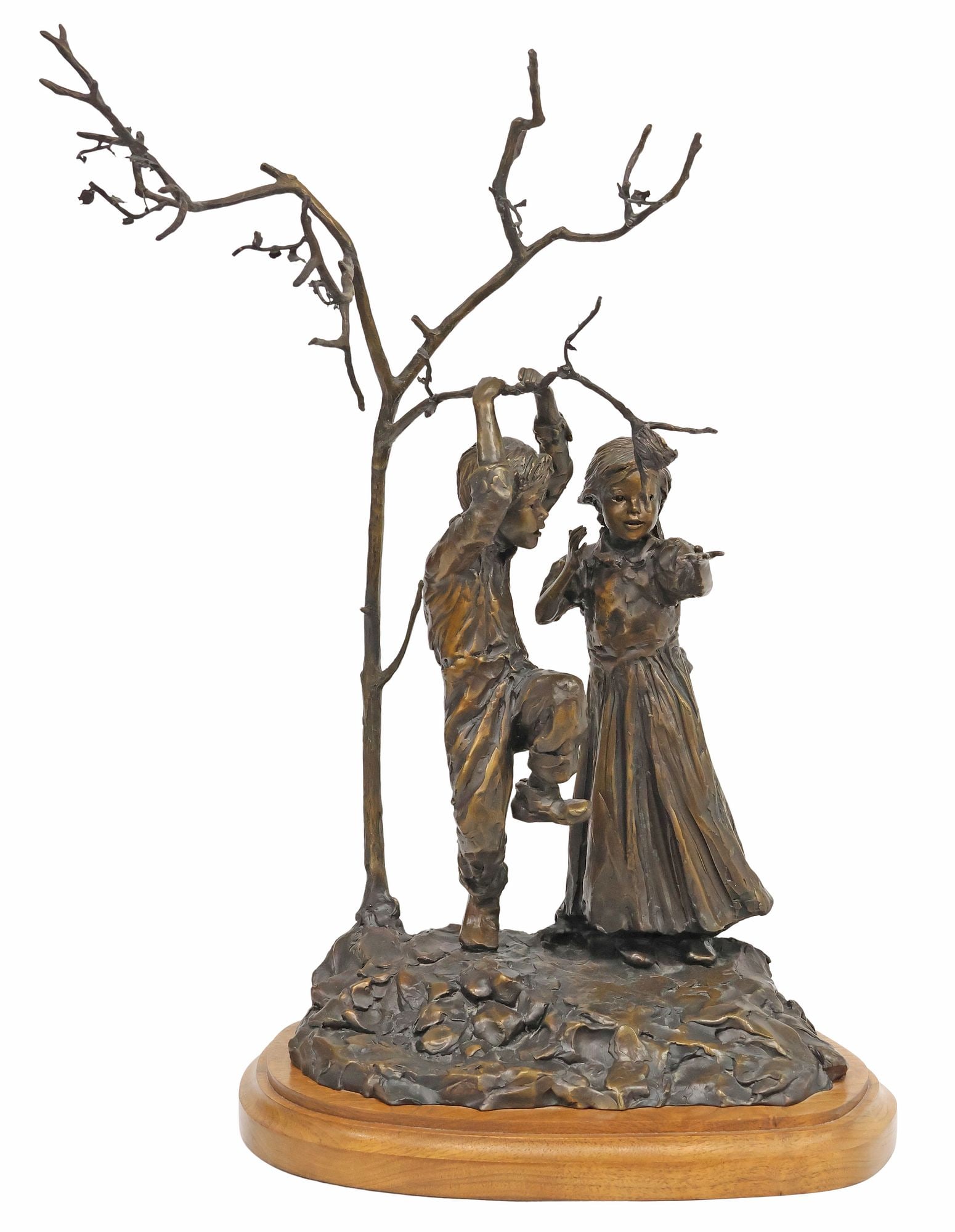 GLENNA GOODACRE (TX, 1939-2020) BRONZE, 'SMALL MIRACLES': Patinated bronze sculpture, "Small Miracles," signed in cast G Goodacre (Glenna Maxey Goodacre, Texas, New Mexico, 1939-2020), dated 2000, numbered 13/ 50, on revolving wood base, bronze: approx 22.25