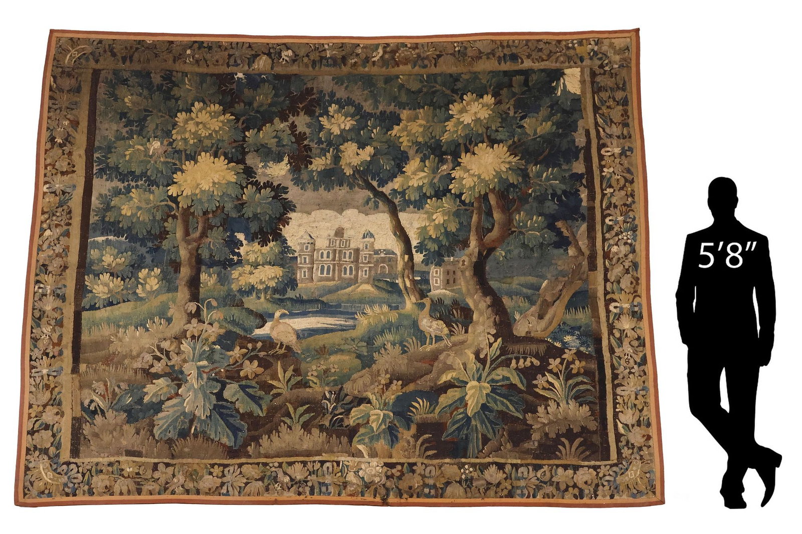 LARGE FRENCH AUBUSSON WOVEN WOOL VERDURE TAPESTRY, 96" X 108.5" (1 of 4)