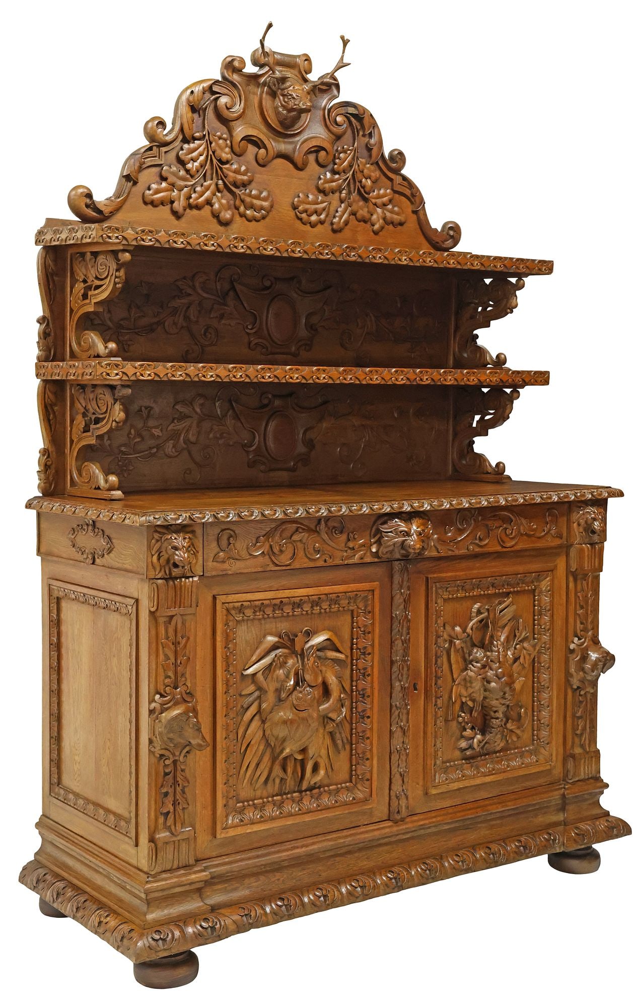 FRENCH HENRI II STYLE HIGHLY-CARVED OAK HUNT BUFFET / SERVER (1 of 11)