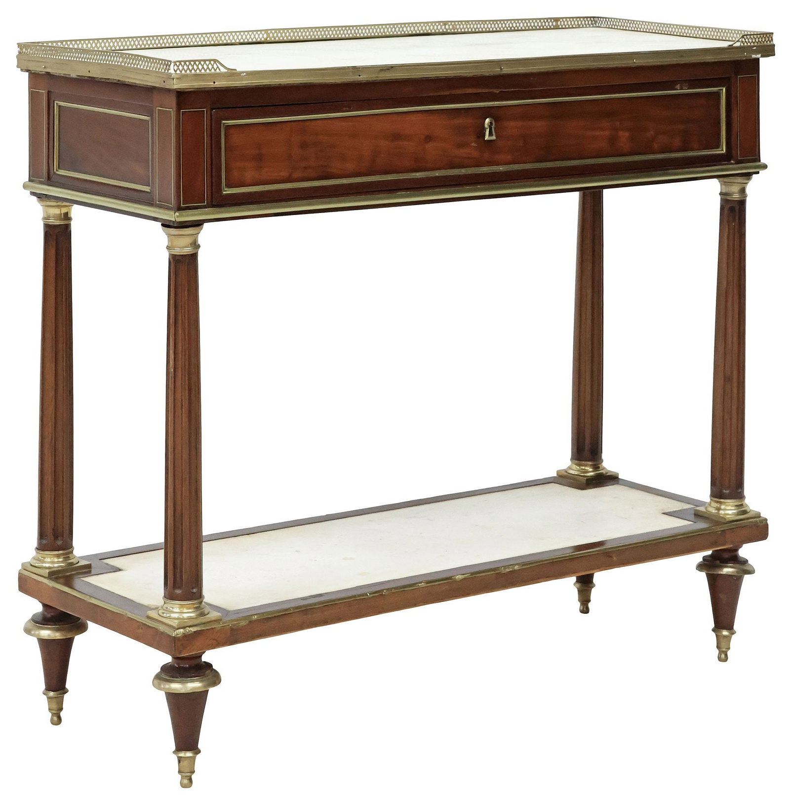 FRENCH LOUIS XVI STYLE MARBLE-TOP MAHOGANY CONSOLE TABLE / SERVER (1 of 5)