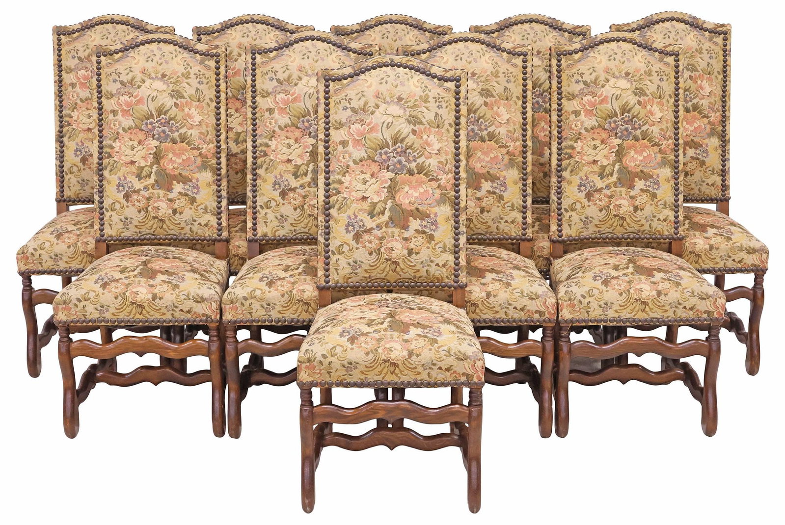 (10) FRENCH LOUIS XIV STYLE UPHOLSTERED OAK HIGHBACK DINING CHAIRS (1 of 3)