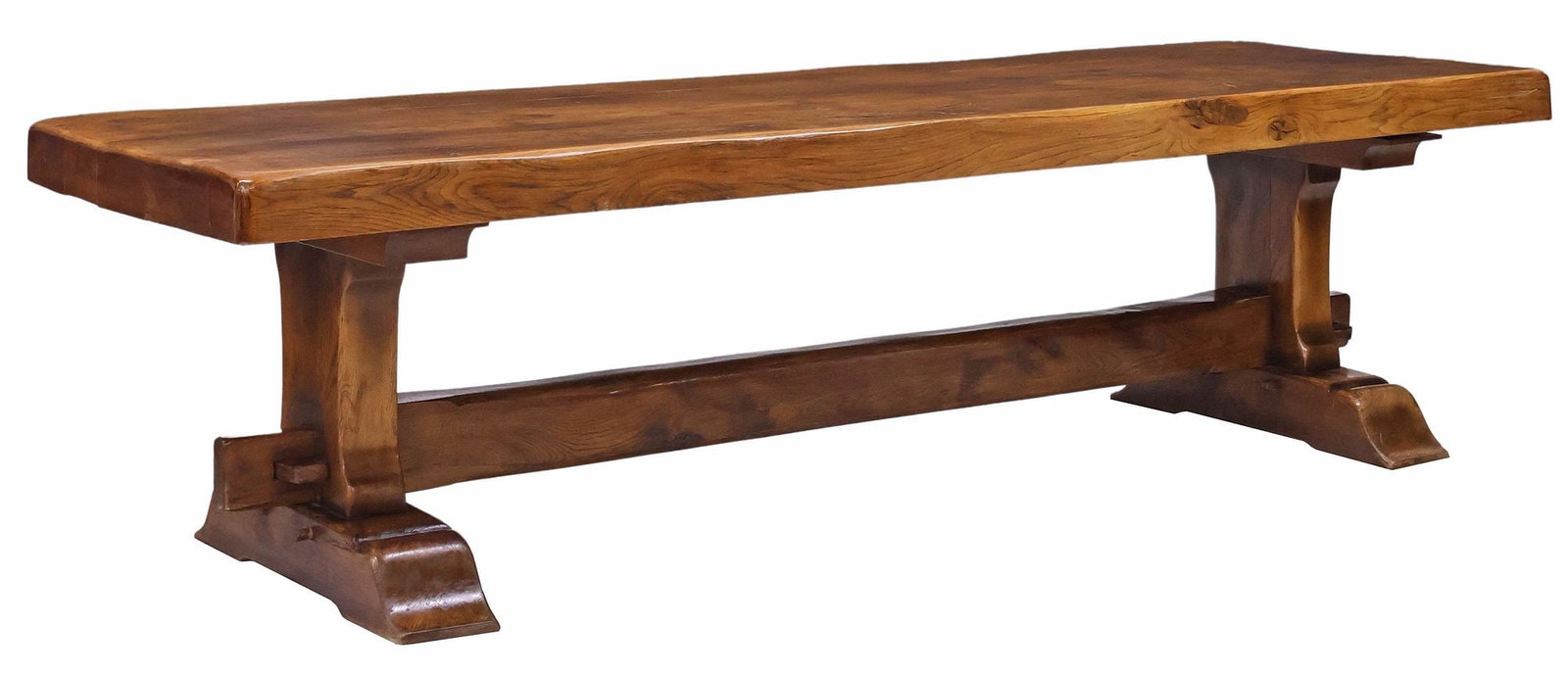 LARGE FRENCH PROVINCIAL LIVE-EDGE OAK MONASTERY TRESTLE TABLE, 110"L (1 of 4)