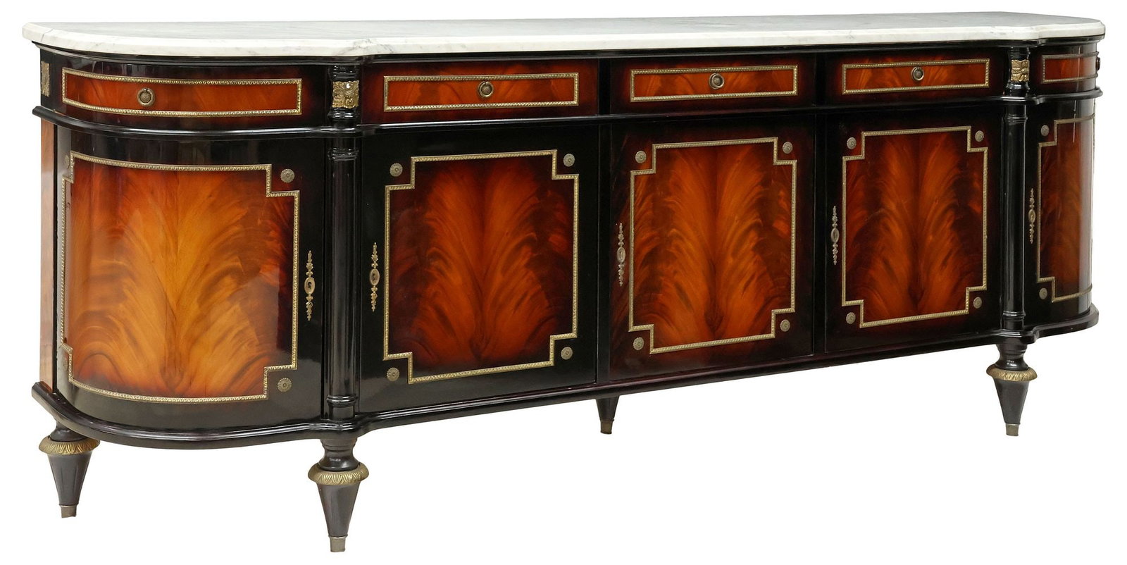 FRENCH LOUIS XVI STYLE MARBLE-TOP LACQUERED MAHOGANY SIDEBOARD (1 of 6)