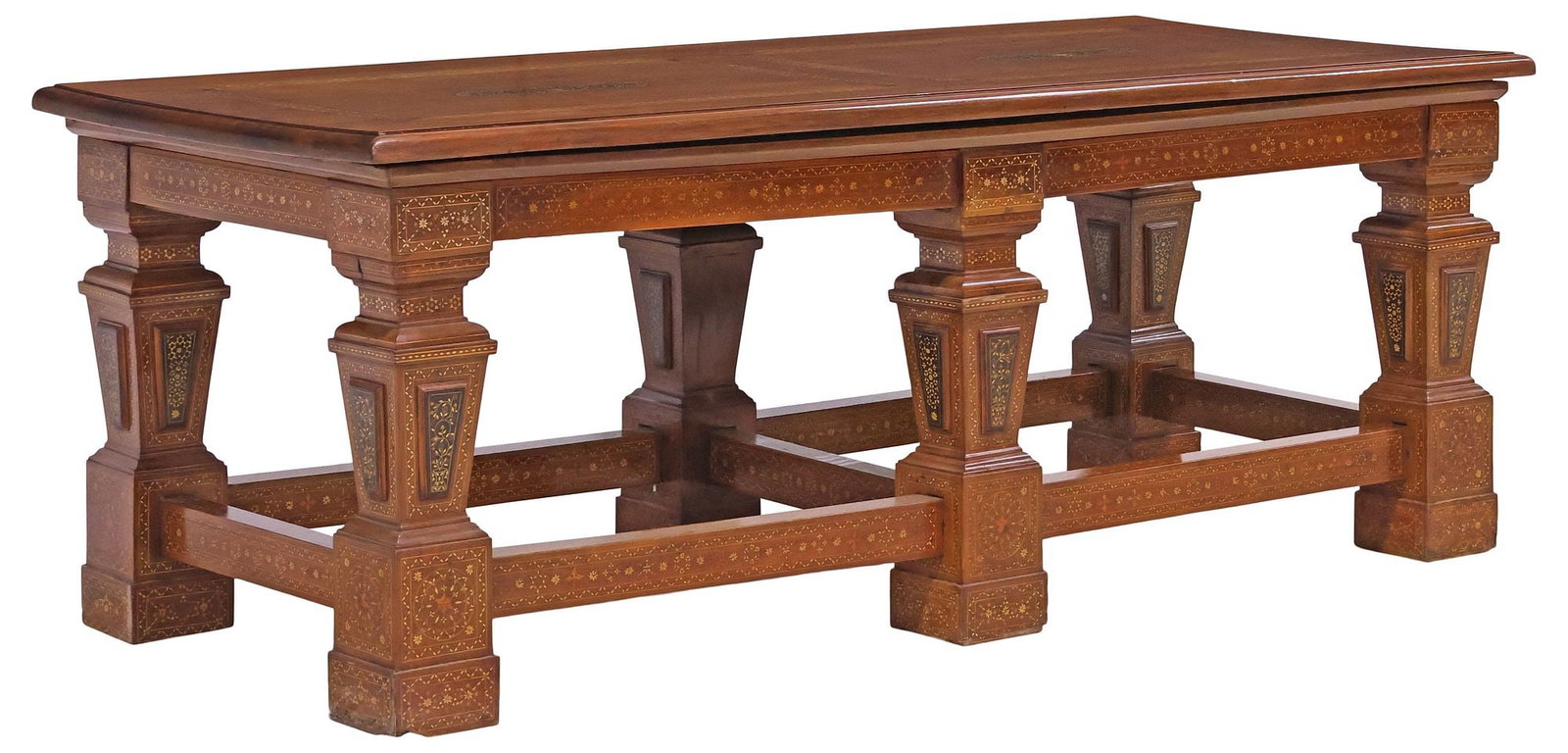 CONTINENTAL PARCEL-EBONIZED & BONE-INLAID MAHOGANY TABLE, 84.5"L (1 of 7)