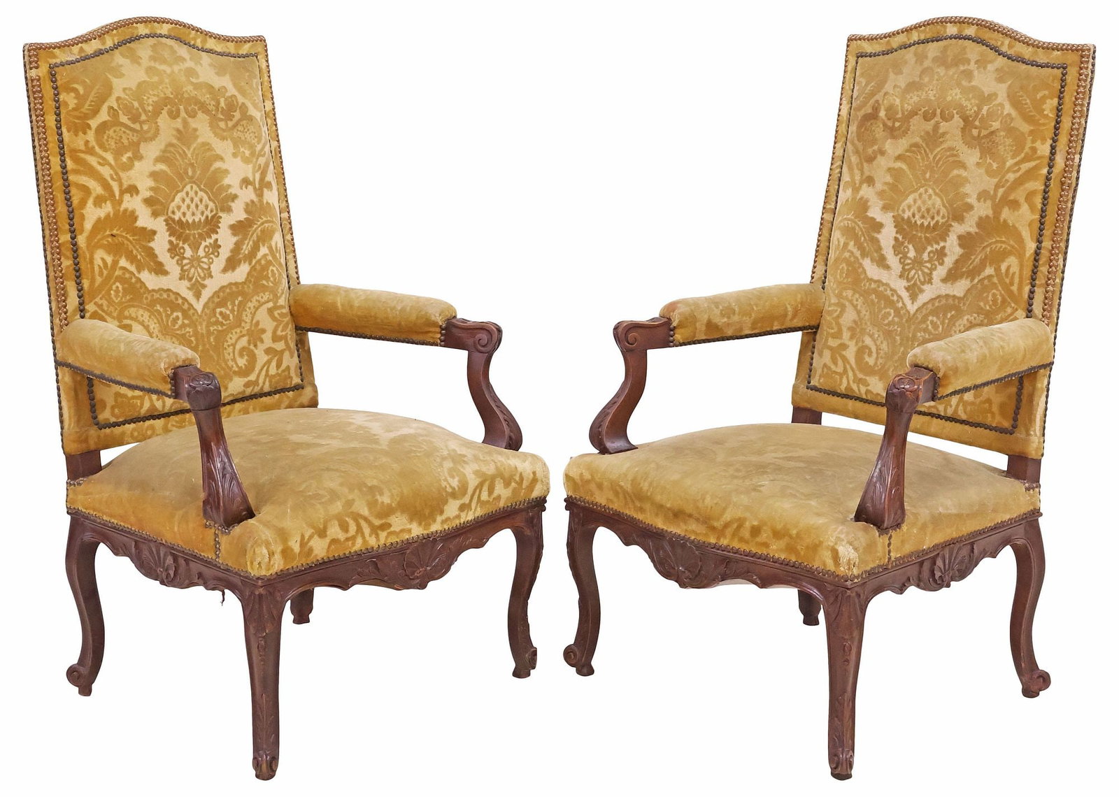 (2) FRENCH LOUIS XV STYLE UPHOLSTERED WALNUT ARMCHAIRS / FAUTEUILS (1 of 4)