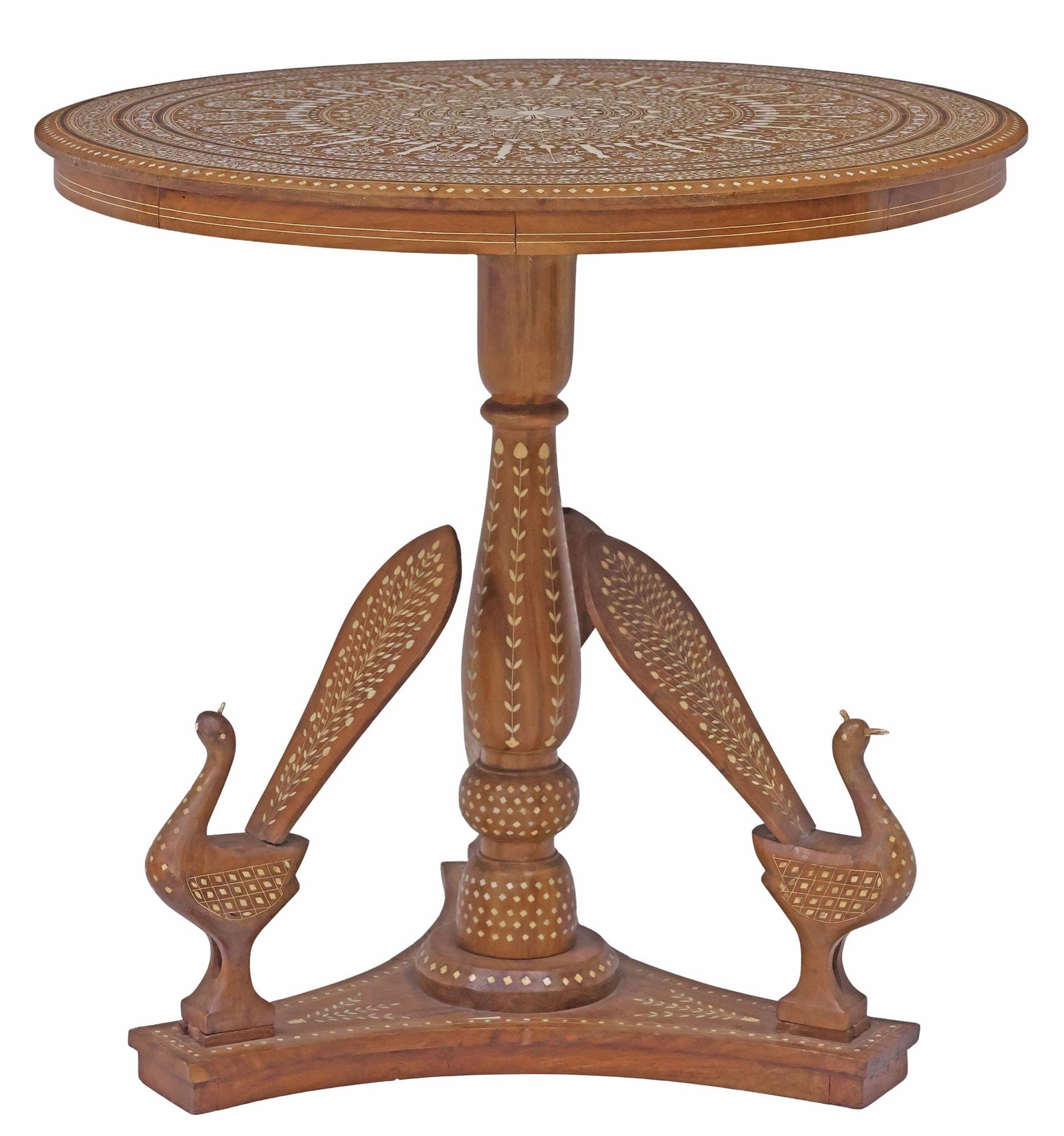 INDIAN INLAID HARDWOOD PEACOCK PEDESTAL SIDE TABLE (1 of 5)