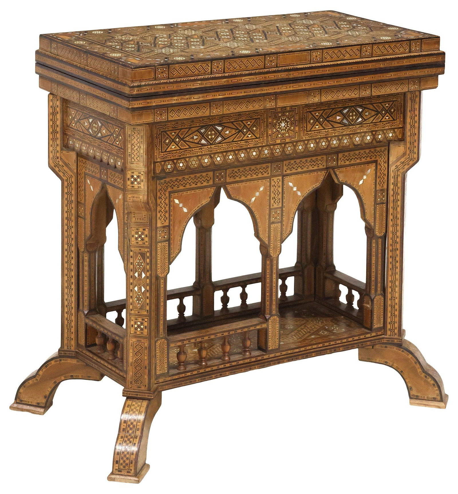 SYRIAN MOSAIC INLAID FLIP-TOP GAMES TABLE WITH BACKGAMMON BOARD (1 of 8)