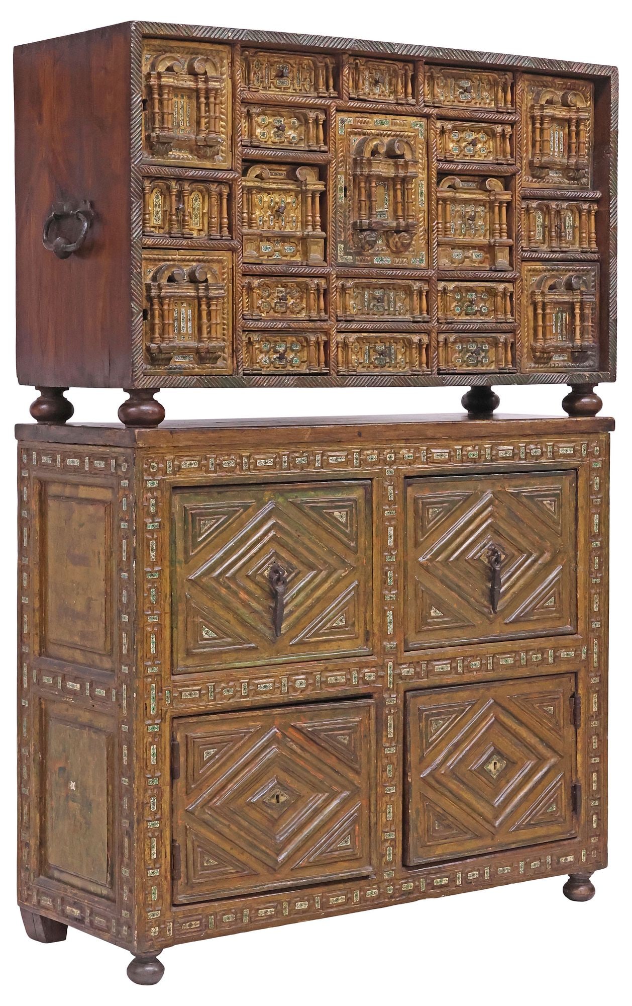 SPANISH BAROQUE PERIOD INLAID & PAINTED BARGUENO / VARGUENO ON CHEST (1 of 10)