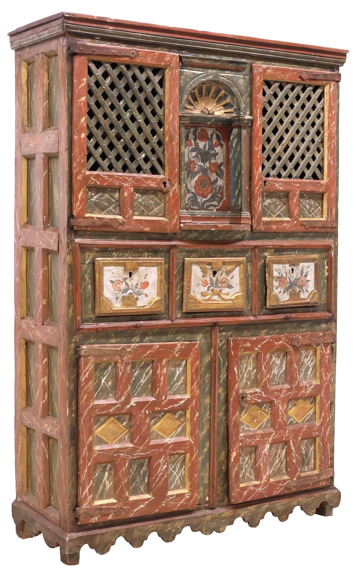 SPANISH BAROQUE PERIOD PARCEL-GILT AND MARBLEIZED SECRETARY CABINET (1 of 5)