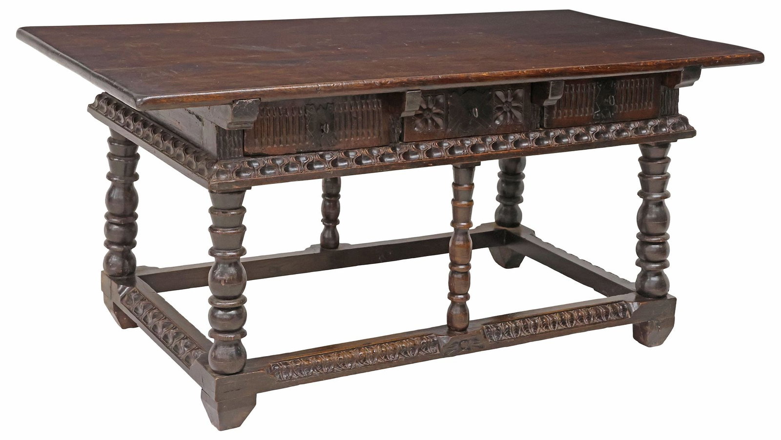SPANISH BAROQUE PERIOD CARVED OAK LIBRARY TABLE, 18TH C. (1 of 5)