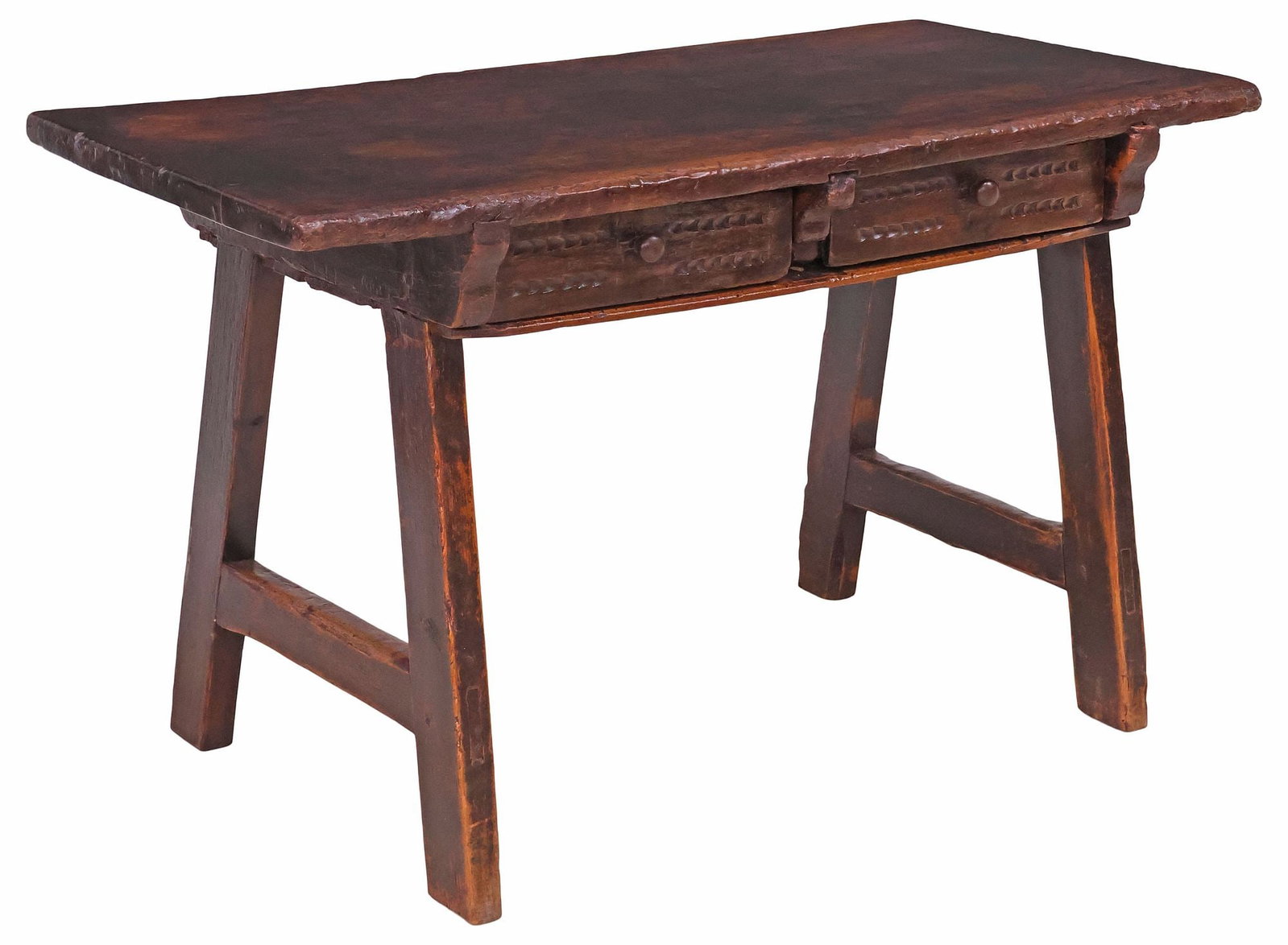 SPANISH BAROQUE WALNUT TWO-DRAWER LOW TRESTLE TABLE, 17TH / 18TH C. (1 of 5)