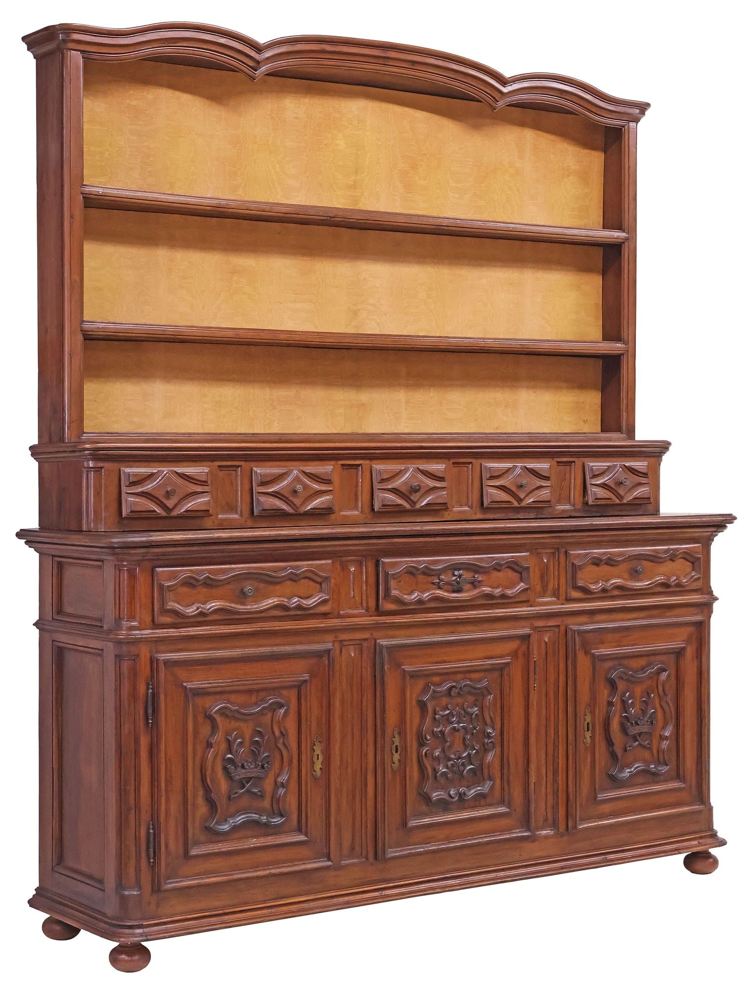 ITALIAN CARVED WALNUT VAISSELIER / KITCHEN DRESSER, 101"H (1 of 6)
