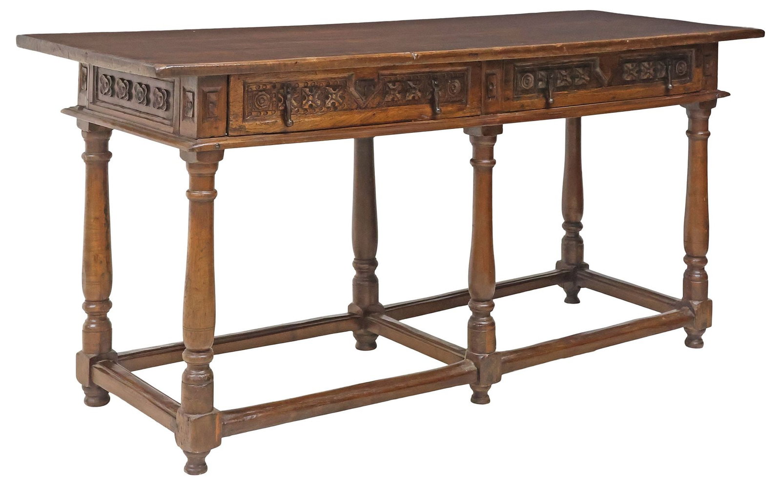 LARGE SPANISH BAROQUE STYLE CARVED WALNUT CONSOLE TABLE, 71.25"W (1 of 5)