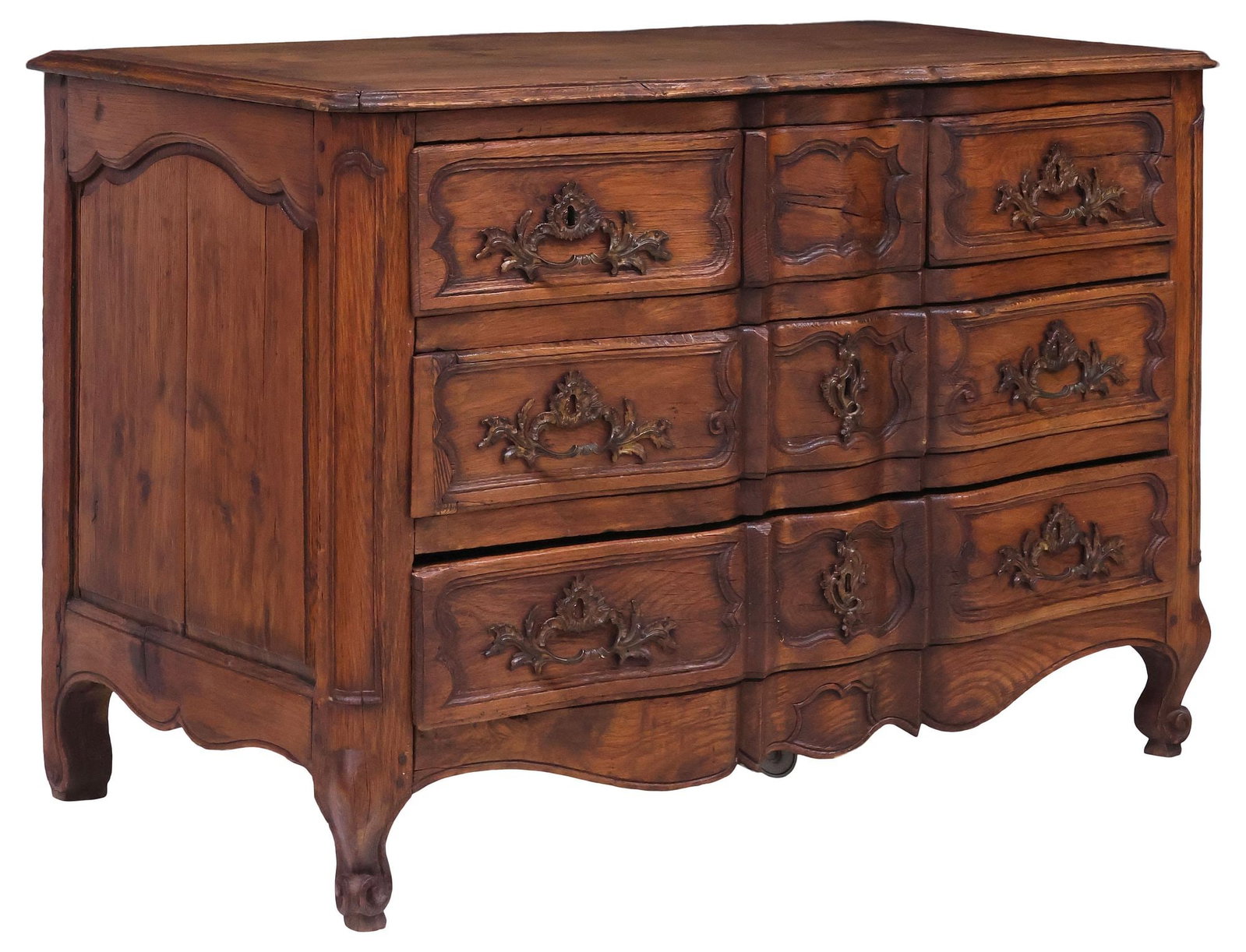 FRENCH LOUIS XIV OAK THREE-DRAWER COMMODE EN ARBALETE, 18TH C. (1 of 5)