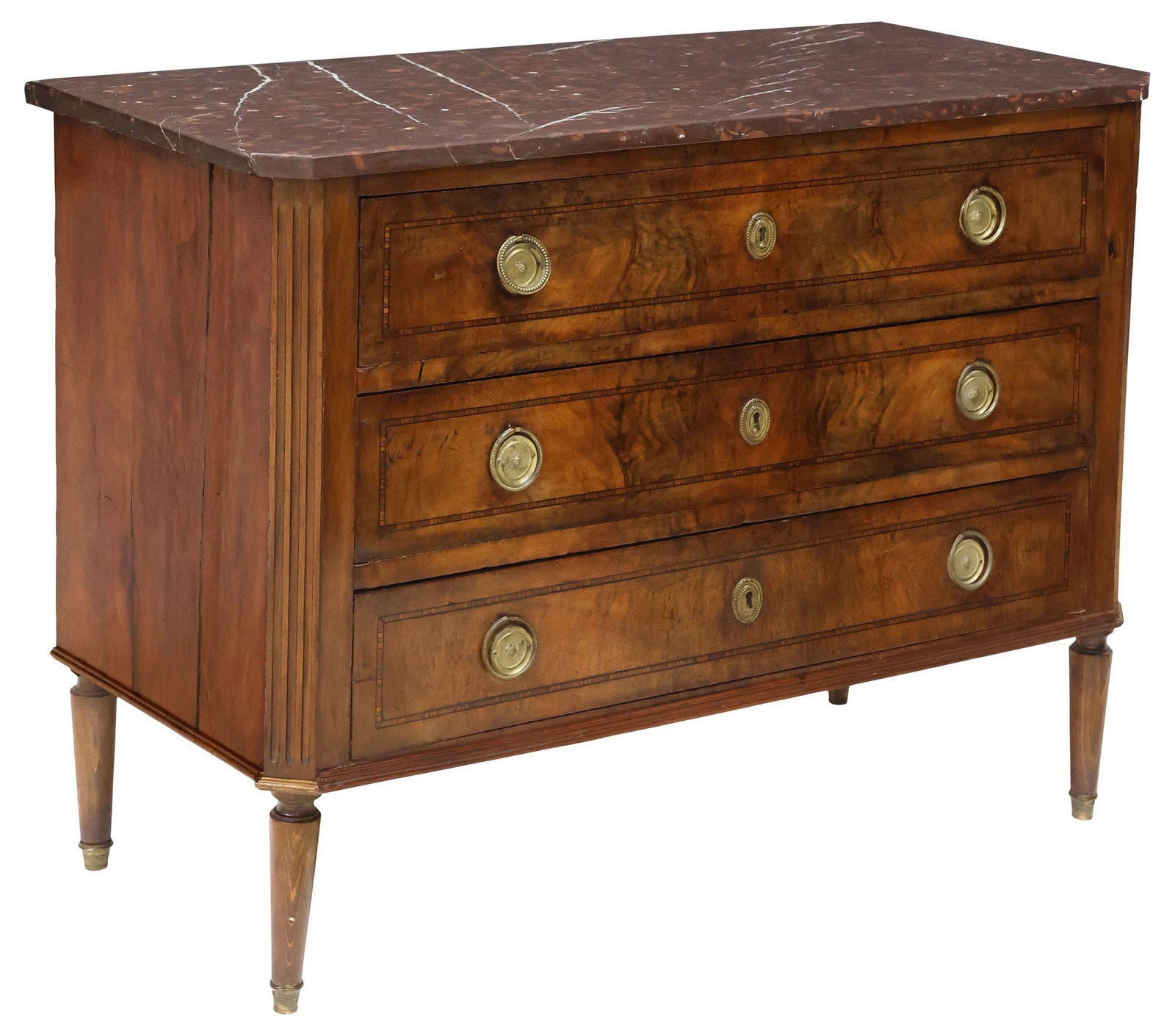 FRENCH LOUIS XVI STYLE MARBLE-TOP INLAID WALNUT COMMODE (1 of 5)