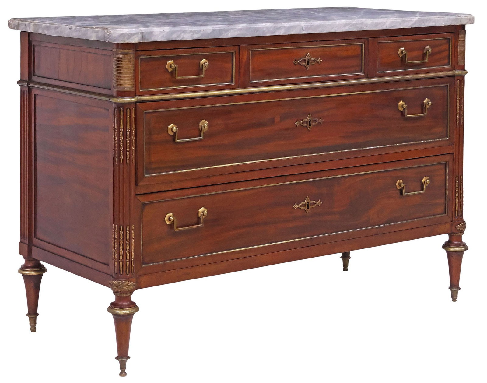FRENCH LOUIS XVI STYLE MARBLE-TOP MAHOGANY COMMODE (1 of 5)