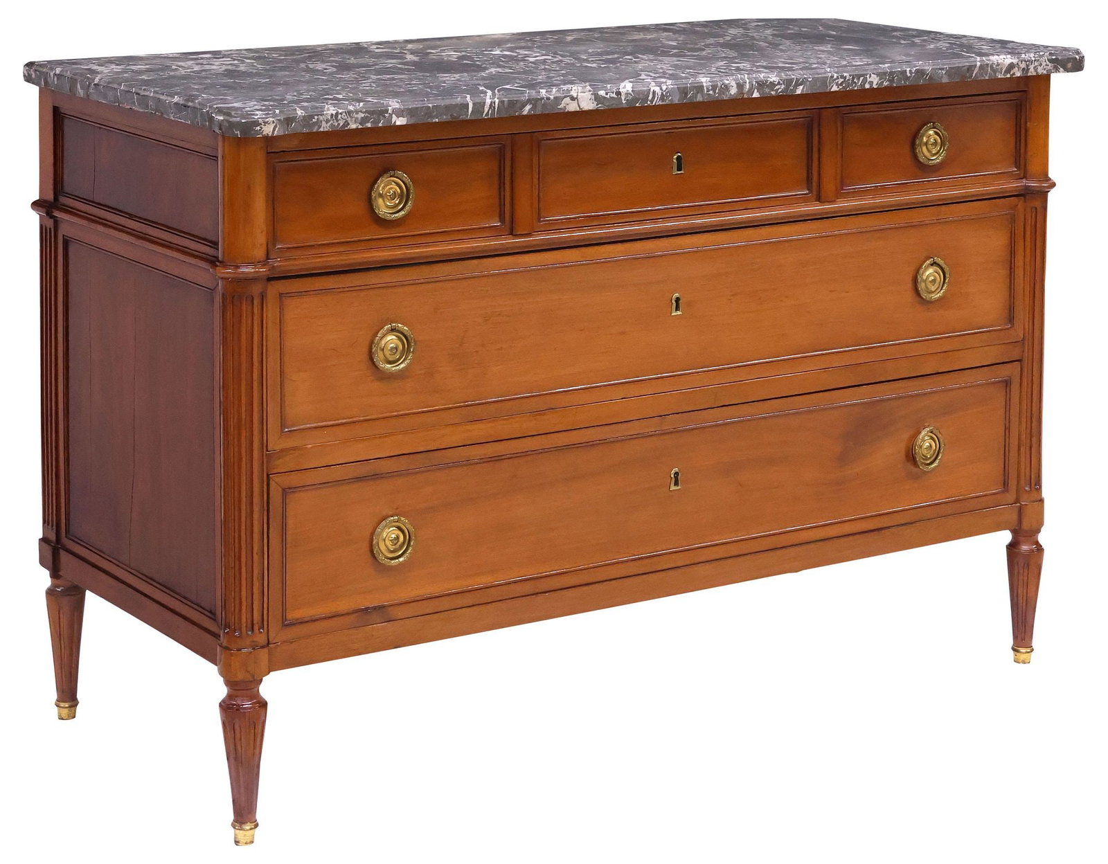 FRENCH LOUIS XVI STYLE MARBLE-TOP MAHOGANY COMMODE (1 of 5)