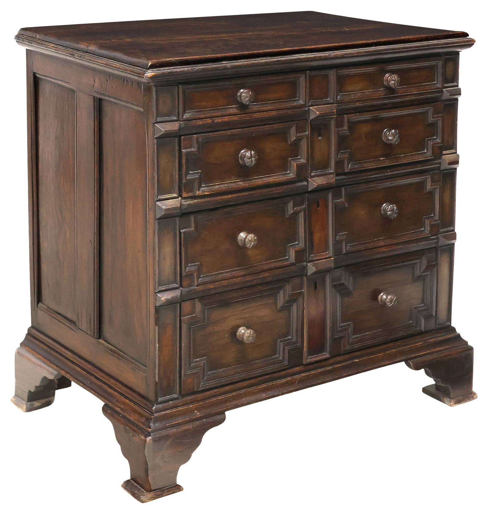 ENGLISH JACOBEAN STYLE OAK CHEST OF DRAWERS WITH GEOMETRIC PANELING (1 of 5)