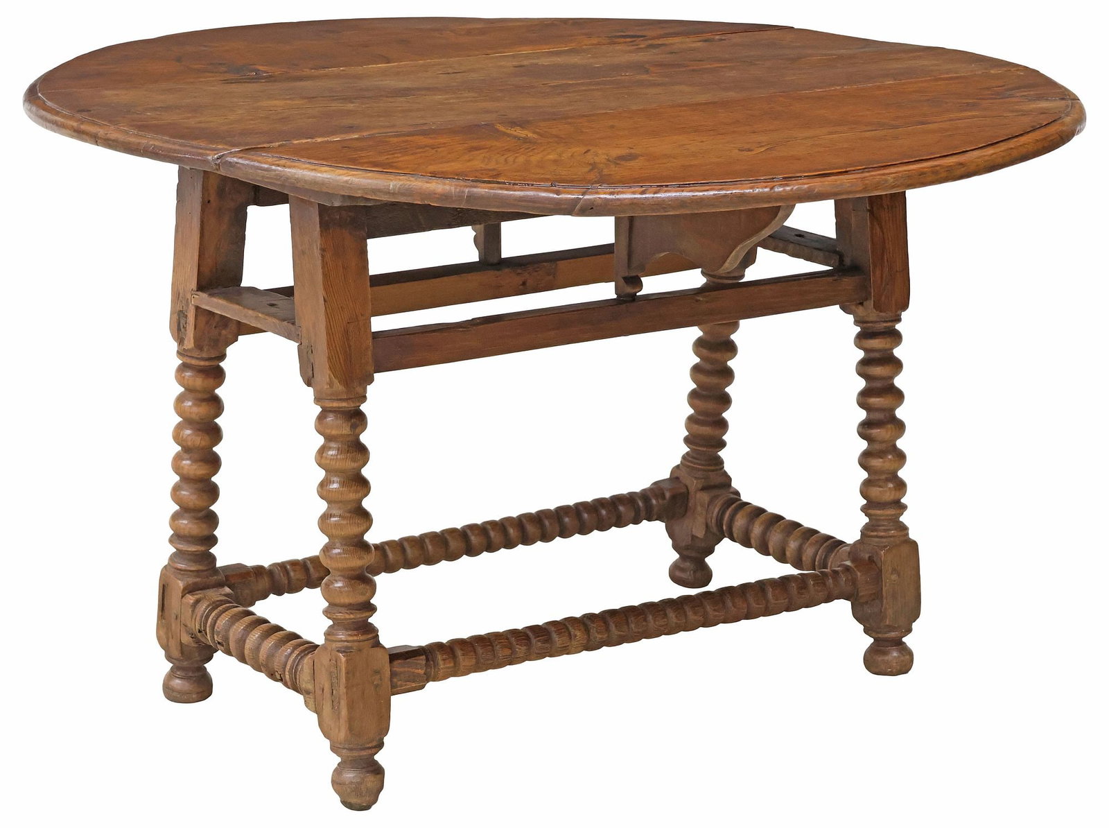 FRENCH OAK DROP-LEAF ROUND-TOP TABLE ON BOBBIN-TURNED LEGS (1 of 6)