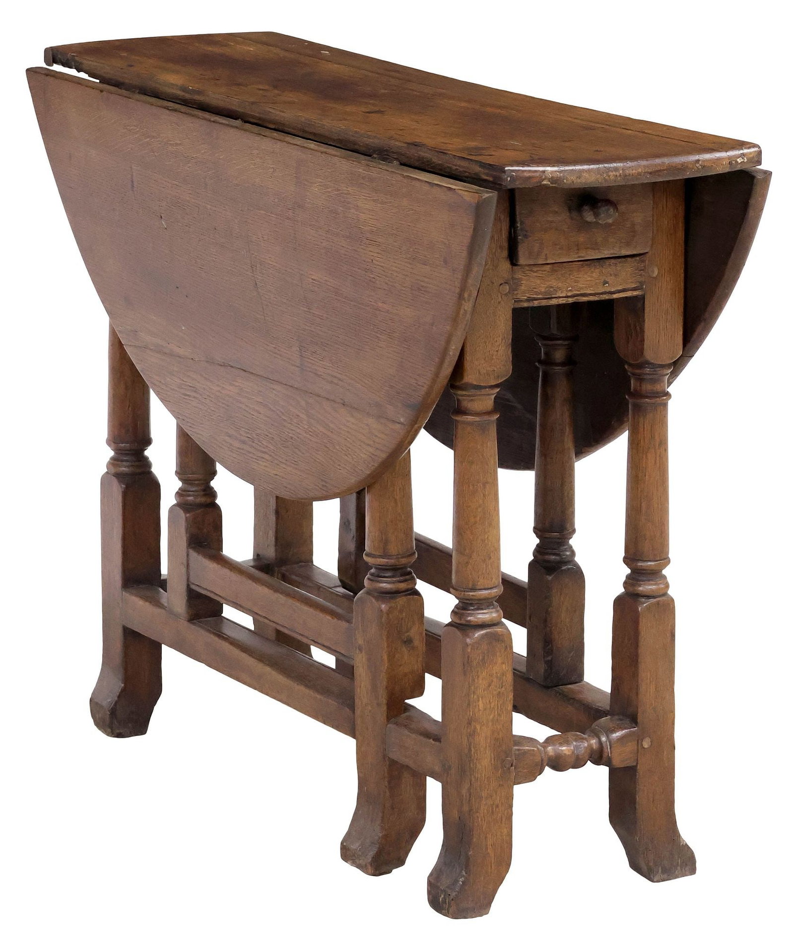 ENGLISH OAK DROP-LEAF OVAL-TOP GATELEG TABLE ON TURNED SUPPORTS (1 of 7)