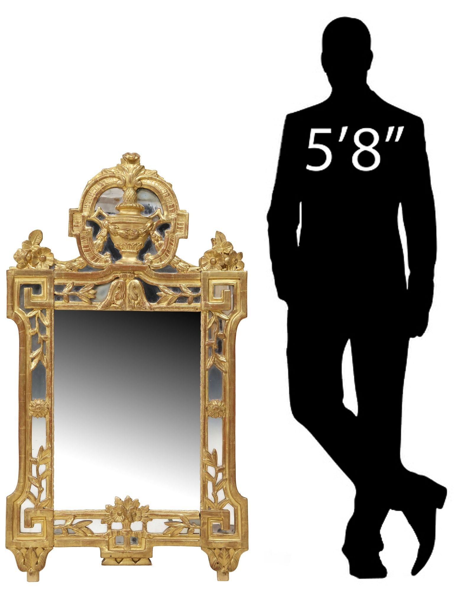 LARGE FRENCH LOUIS XVI STYLE GILTWOOD PARCLOSE MIRROR, 50"H (1 of 4)