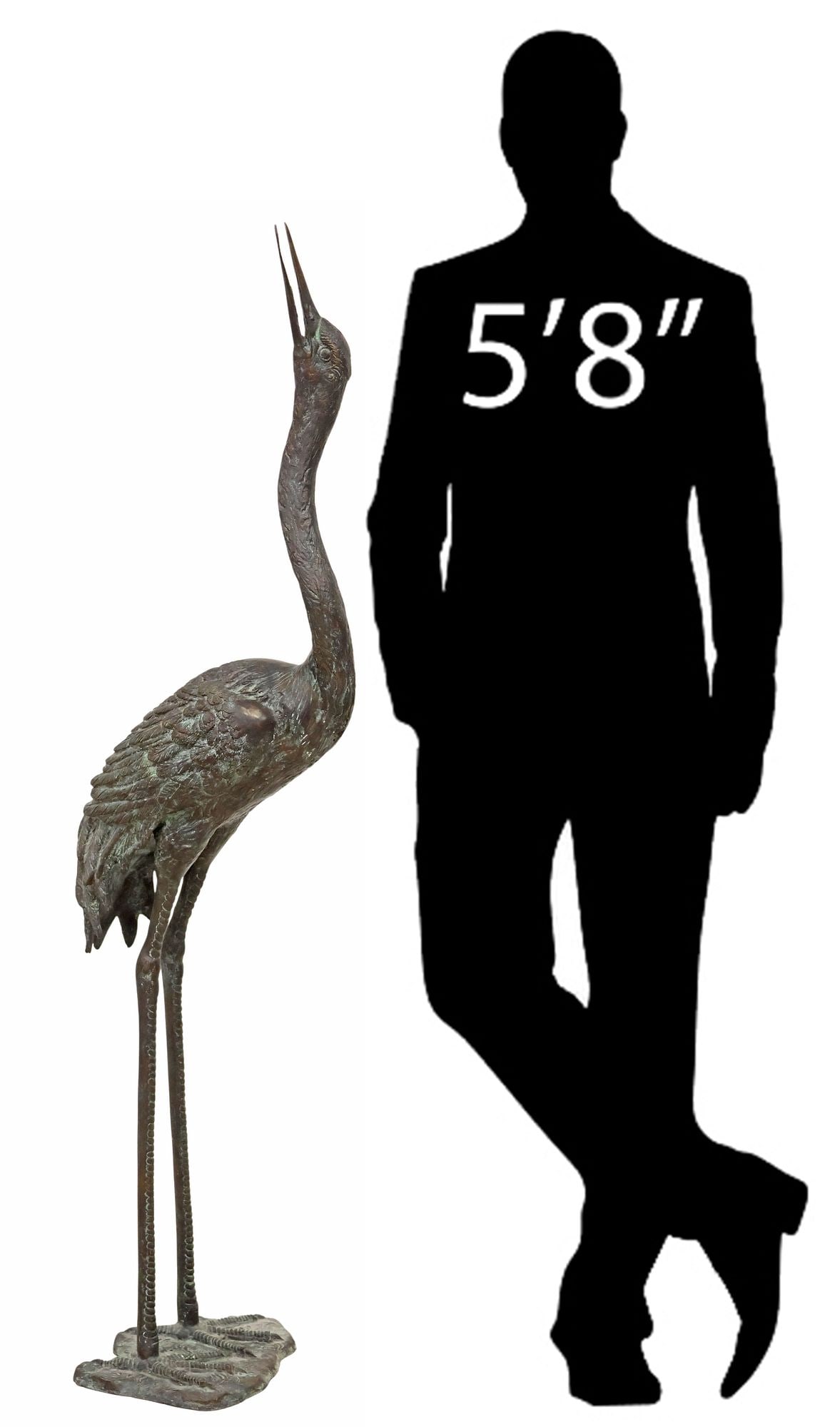 MAITLAND-SMITH (ATTRIB) LIFE-SIZE VERDIGRIS BRONZE GARDEN SCULPTURE, CRANE 50.75"H (1 of 6)