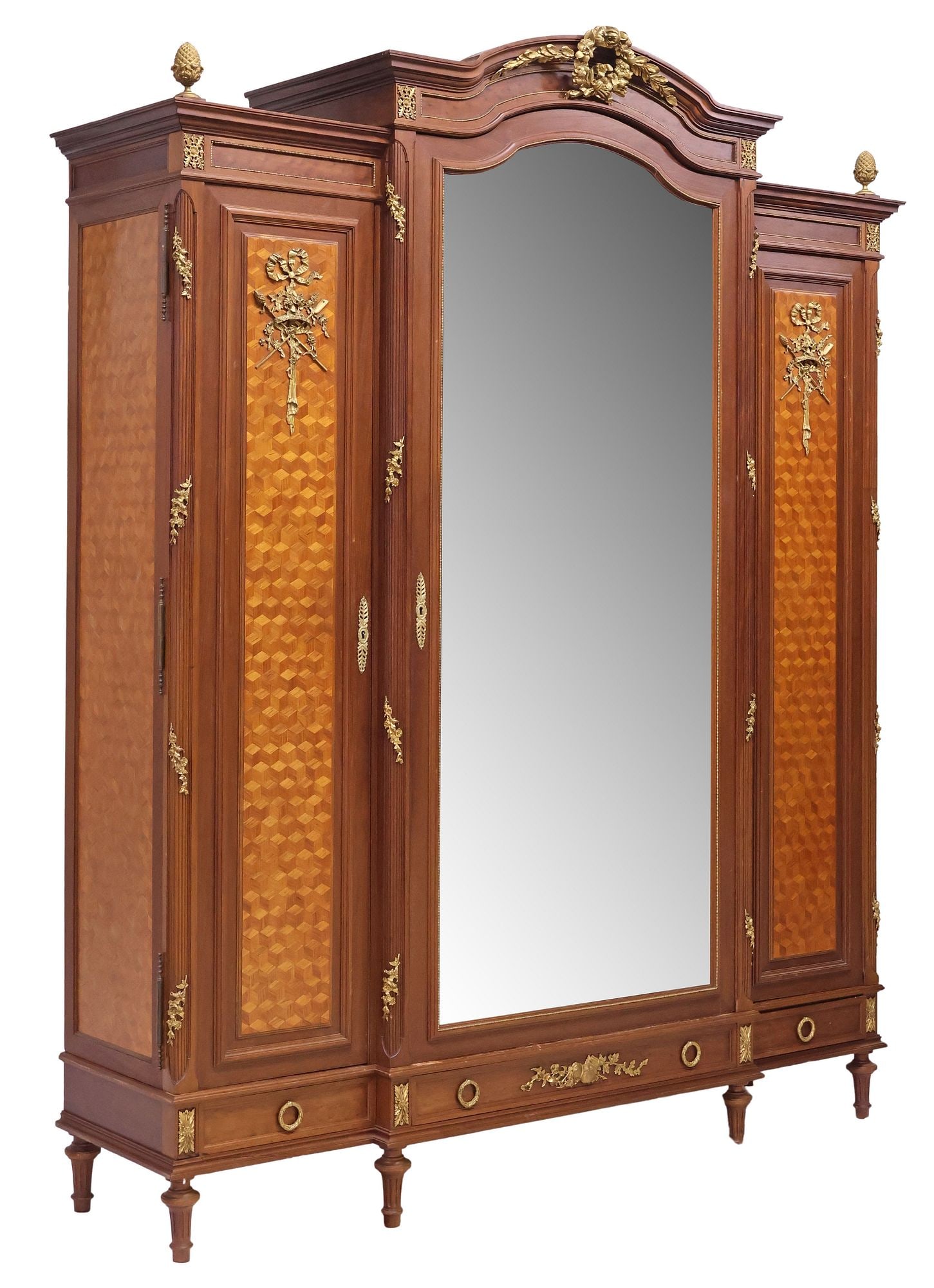 FINE FRENCH LOUIS XVI STYLE MIRRORED & GILT-METAL MOUNTED ARMOIRE, 96"H (1 of 7)