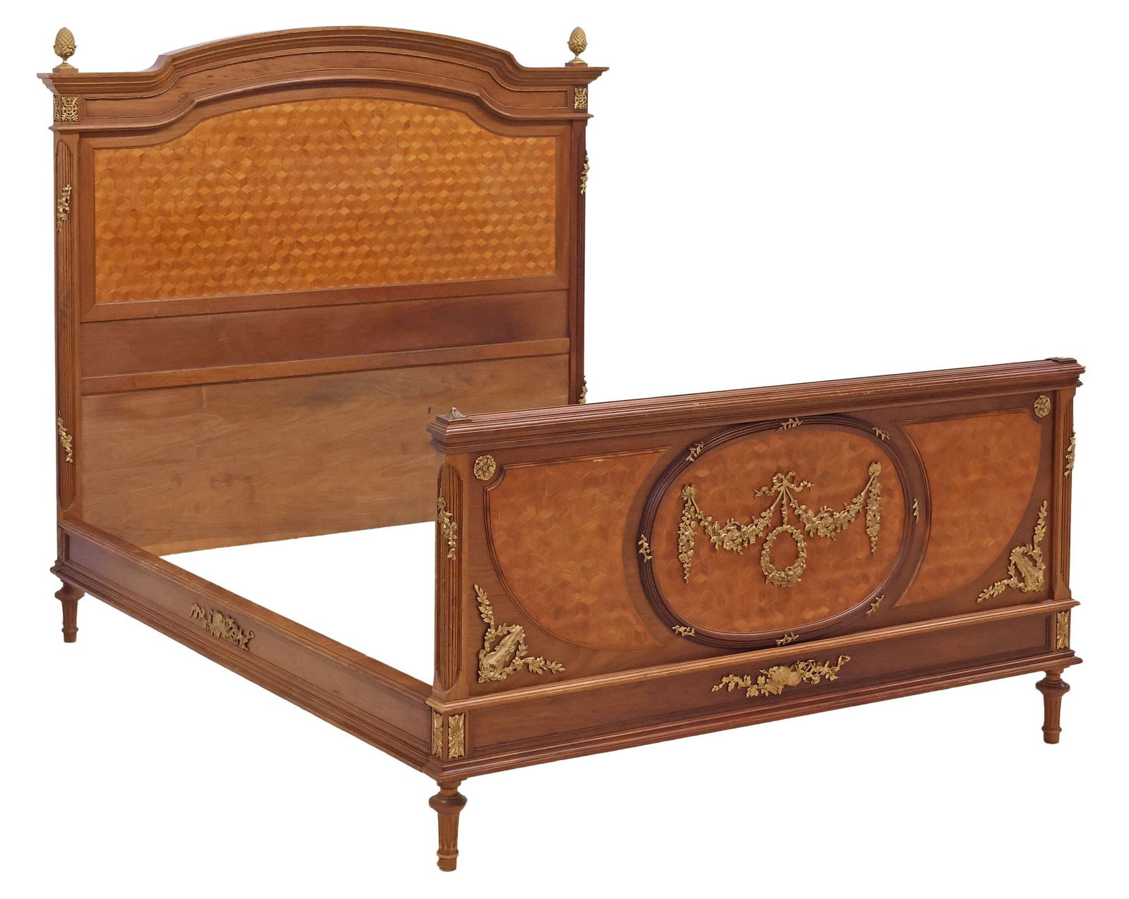 FINE FRENCH LOUIS XVI STYLE PARQUETRY & GILT-METAL MOUNTED BED (1 of 4)