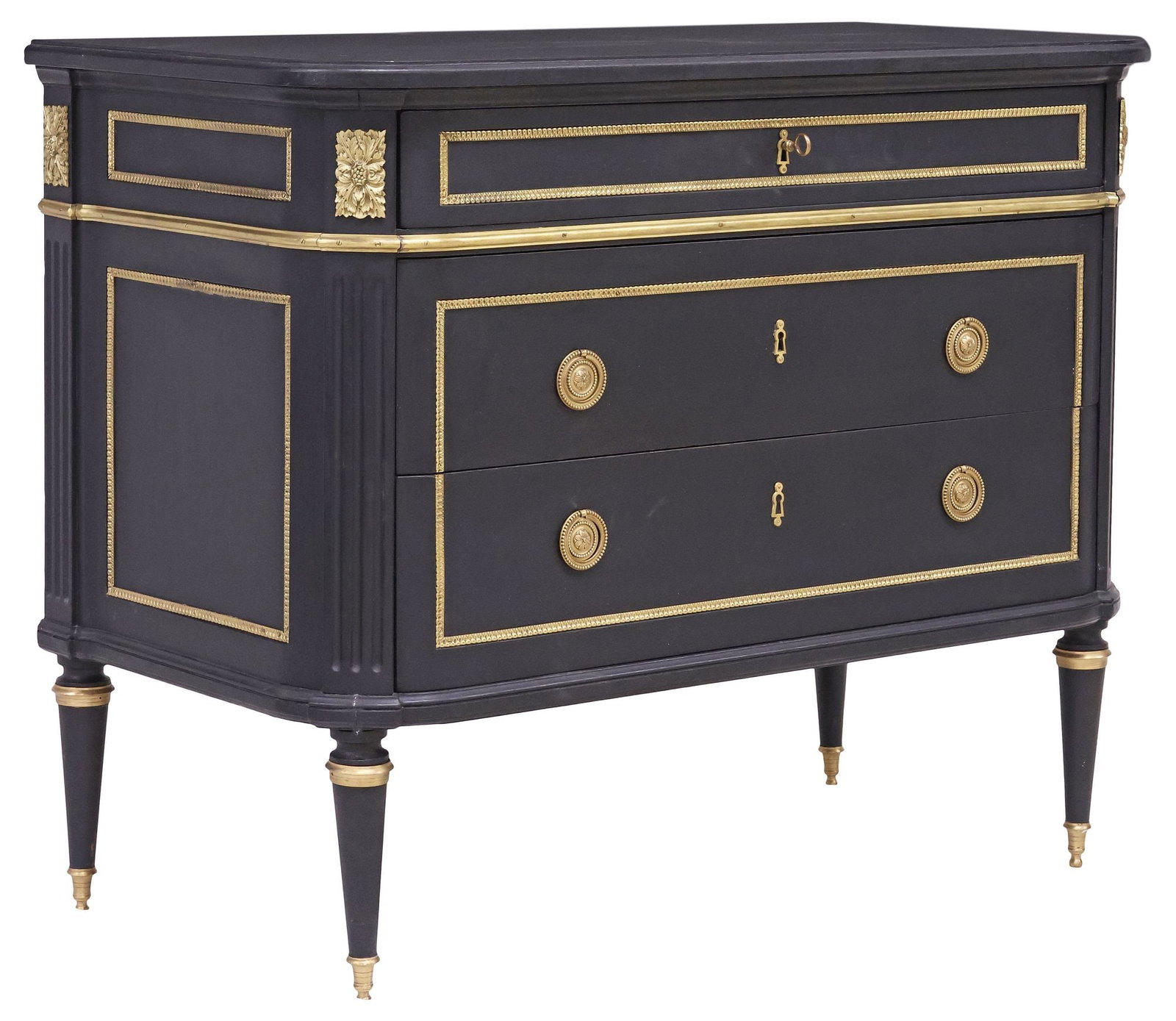 FRENCH LOUIS XVI STYLE BLACK-PAINTED COMMODE (1 of 5)