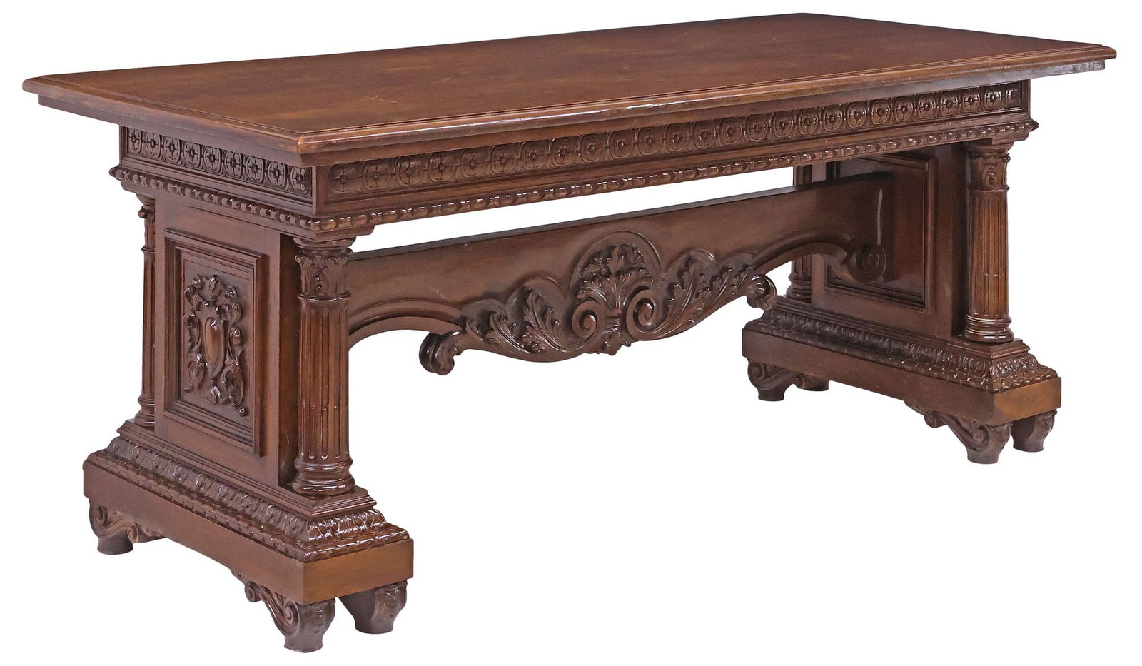 ITALIAN G.B. SCORZA RENAISSANCE REVIVAL CARVED WALNUT LIBRARY TABLE (1 of 6)