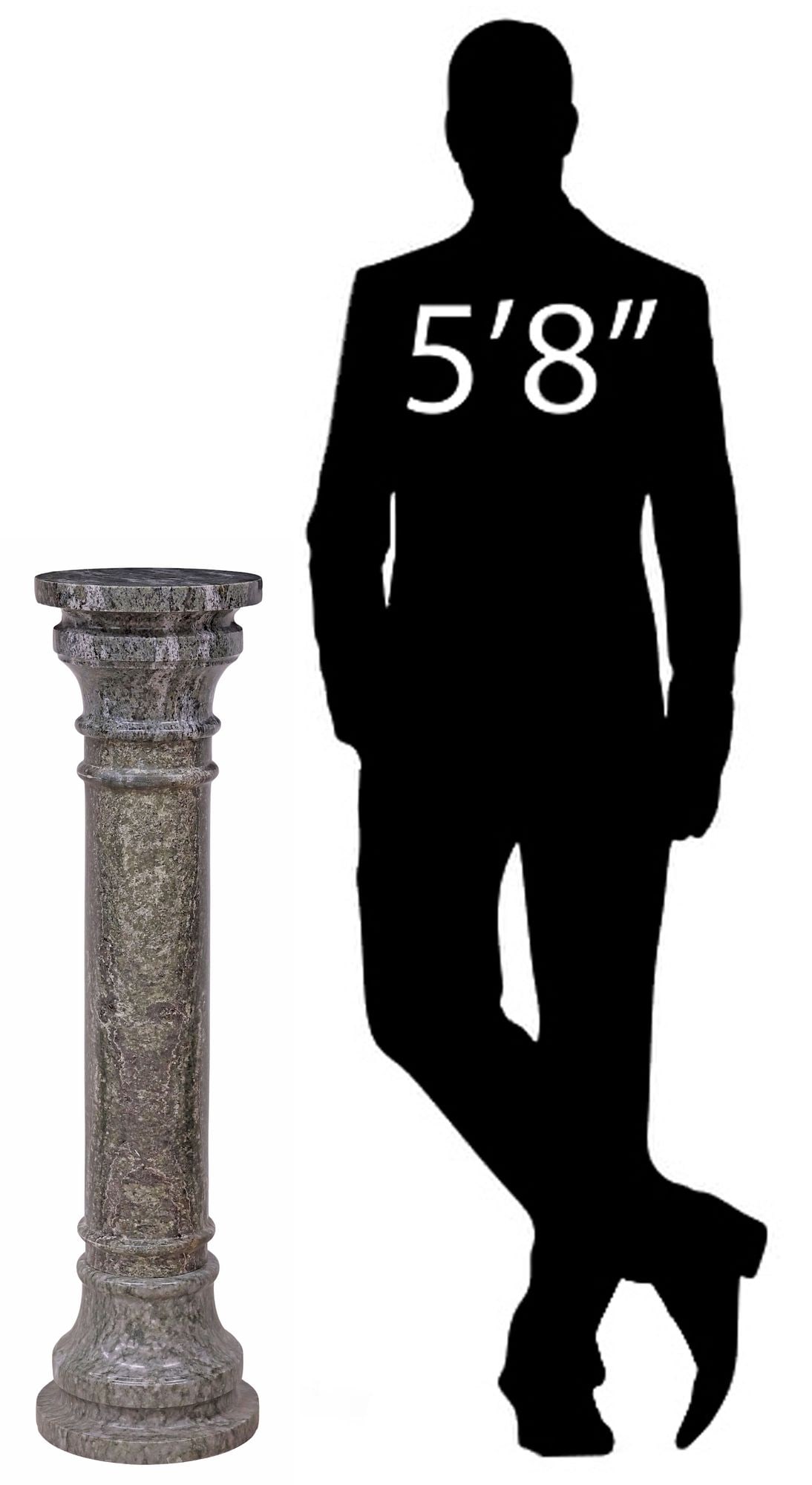 GREEN GRANITE DISPLAY PEDESTAL / PLANT STAND: Green granite display pedestal/ plant stand, 20th c., having round top, over cylindrical column, rising on round base, approx 40.5"h, 10.25"diam