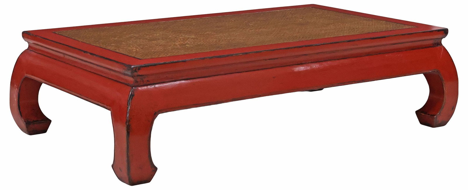 LARGE CHINESE WOVEN-TOP RED LACQUER COFFEE TABLE (1 of 4)