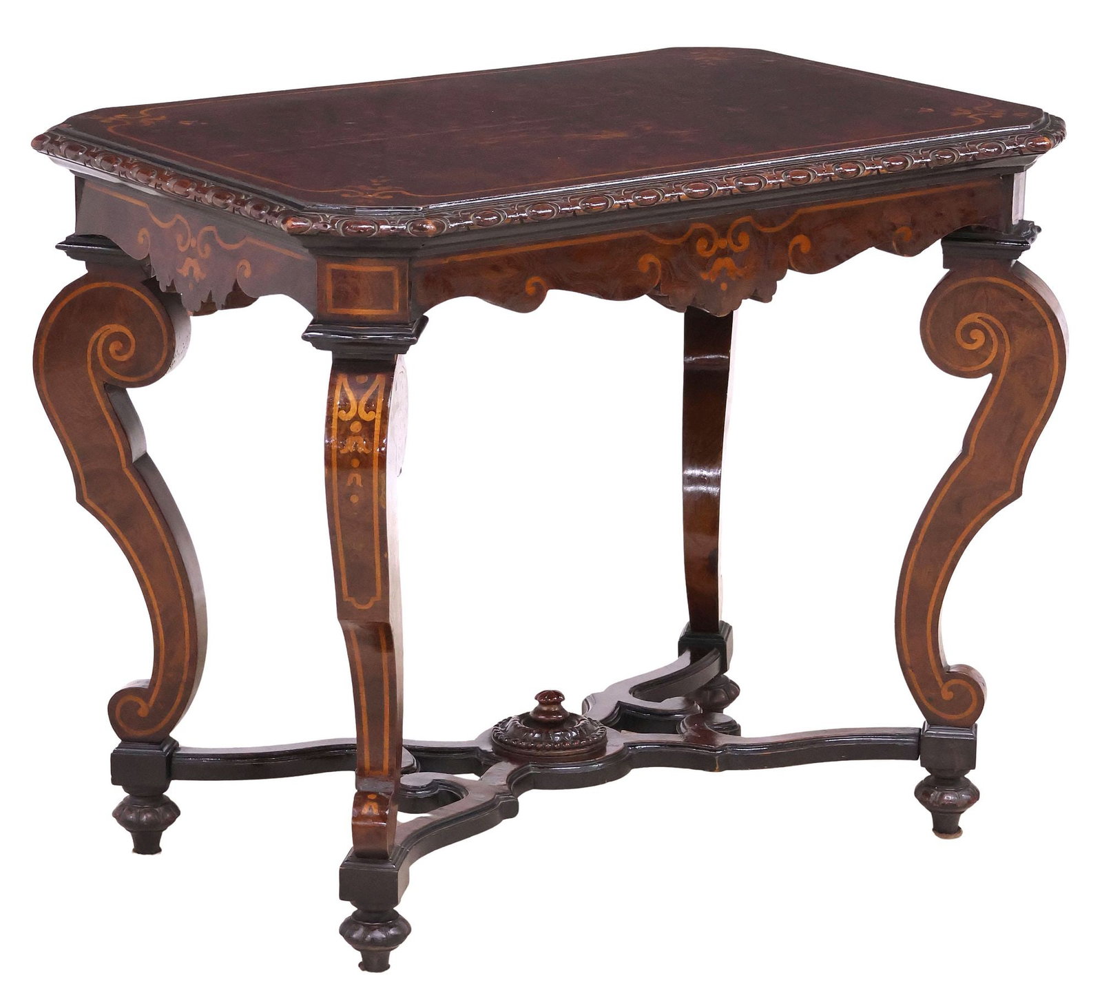 ITALIAN MARQUETRY-INLAID & PARCEL-EBONIZED BURLWOOD SIDE TABLE (1 of 4)