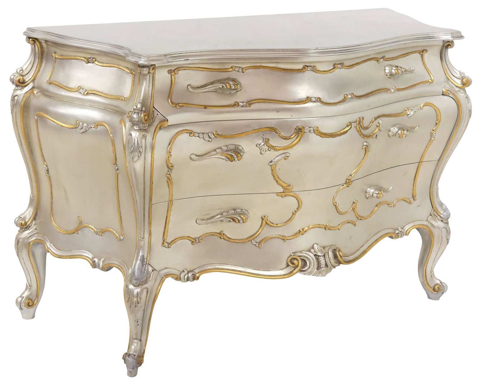 ITALIAN ROCOCO STYLE SILVER-GILT 3-DRAWER COMMODE (1 of 5)