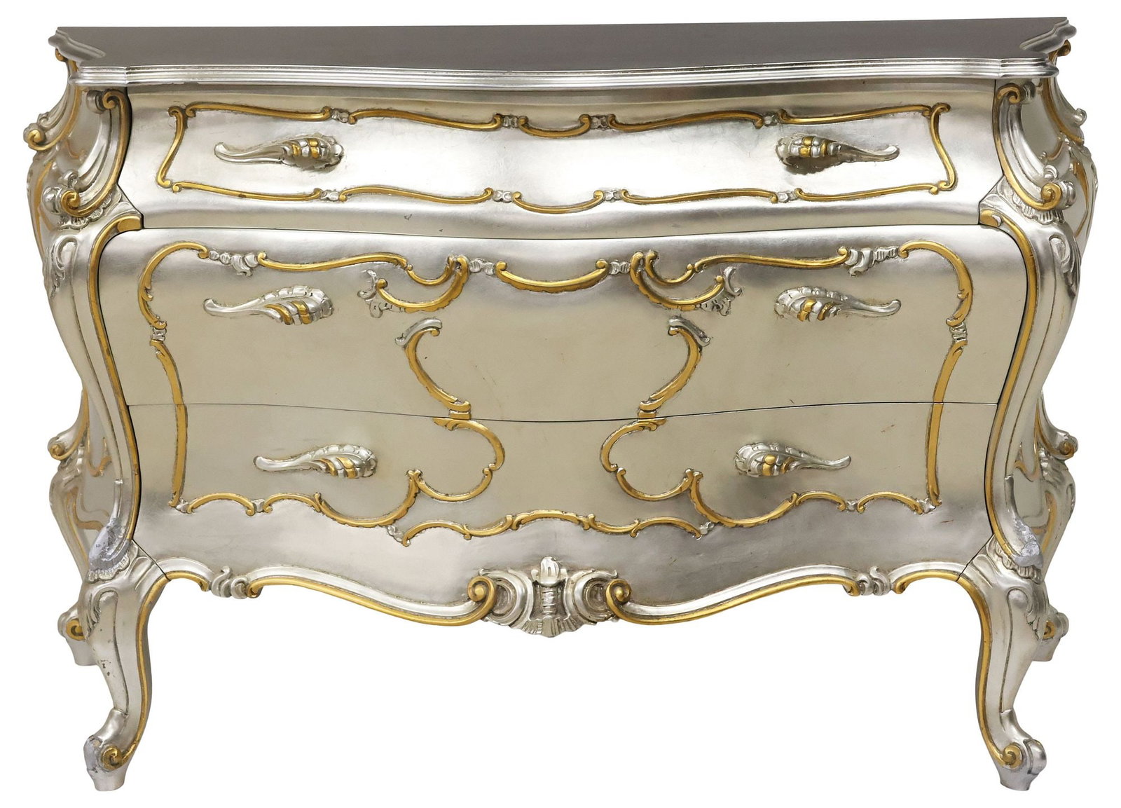 ITALIAN ROCOCO STYLE SILVER-GILT 3-DRAWER COMMODE - 2
