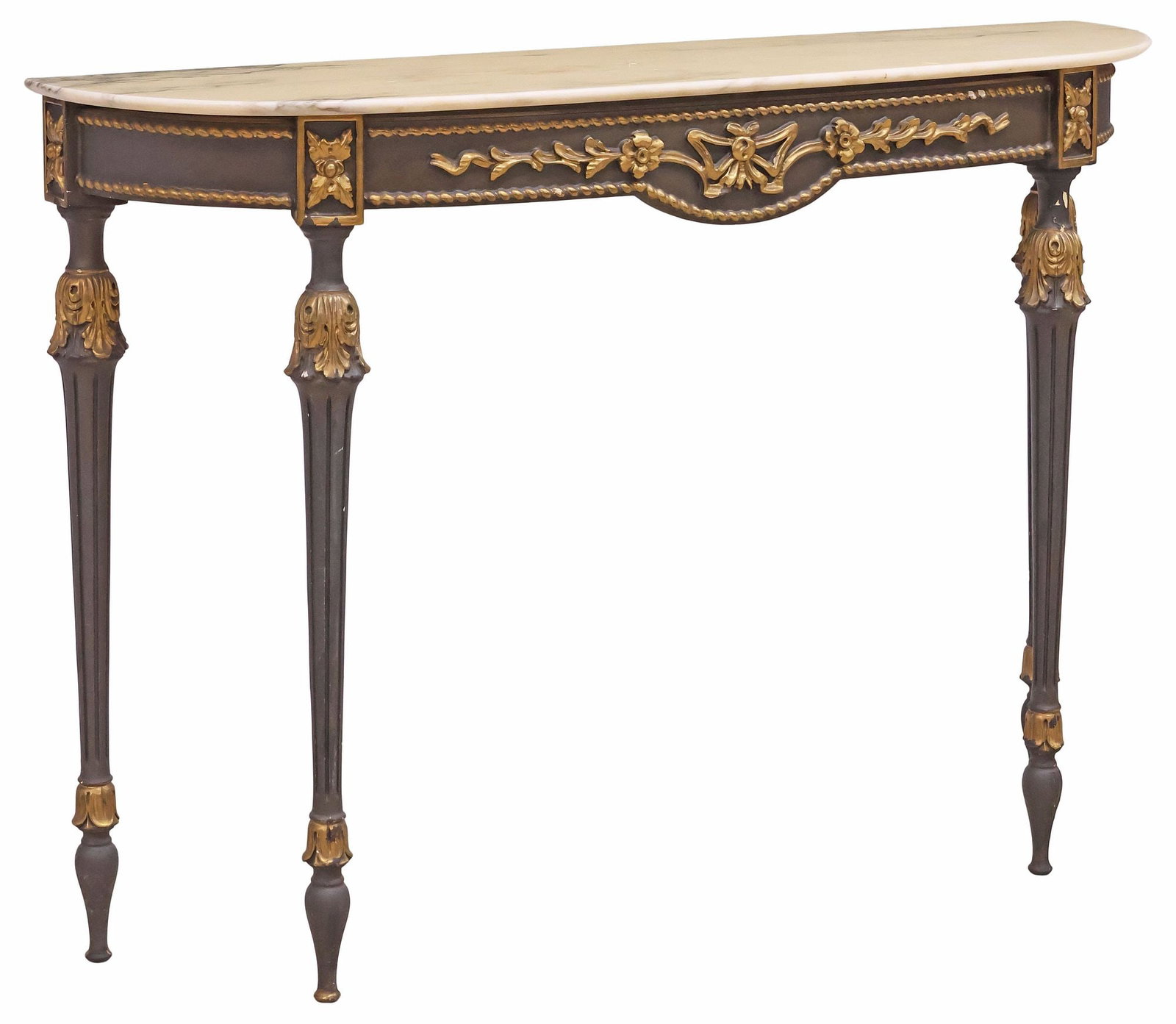 FRENCH LOUIS XVI STYLE MARBLE-TOP PARCEL-GILT DEMILUNE CONSOLE TABLE (1 of 4)