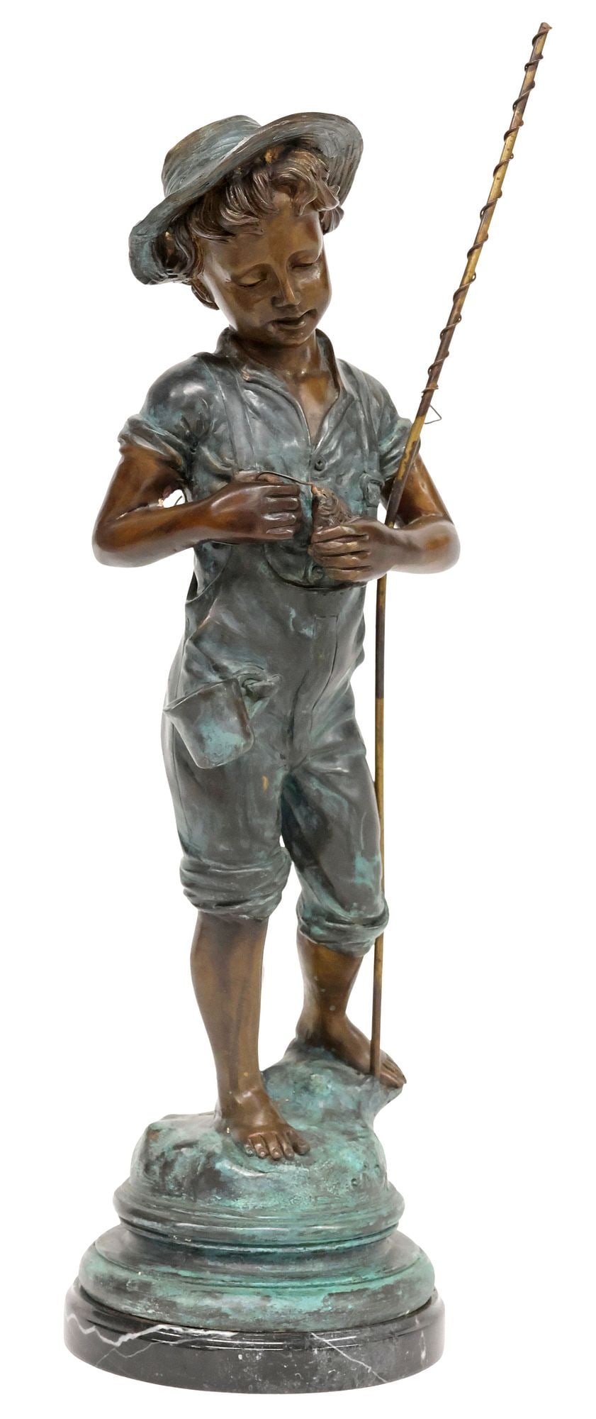 VERDIGRIS PATINATED BRONZE SCULPTURE, YOUNG FISHERMAN (1 of 5)